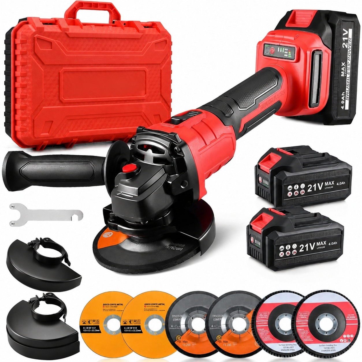 Ahfiwaso  Cordless Angle Grinder 4-1/2 inch 21V Brushless Motor Power Electric Cut Off Tool with 2 power cells Charger for Metal Cutting Grinding