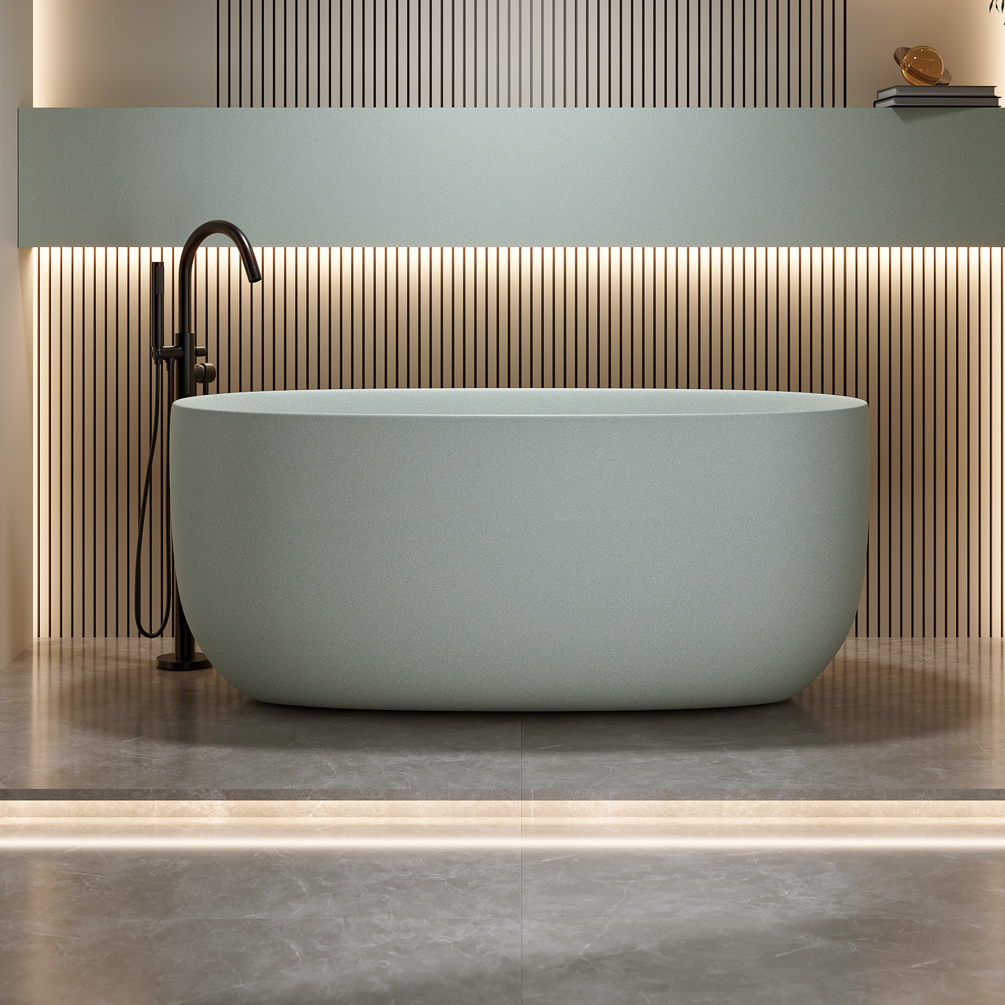 GDFStudio Lilya Modern Solid Surface 51 in. Freestanding Ergonomic Soaking Bathtub with Overflow Pop-Up Drain - Turquoise Green