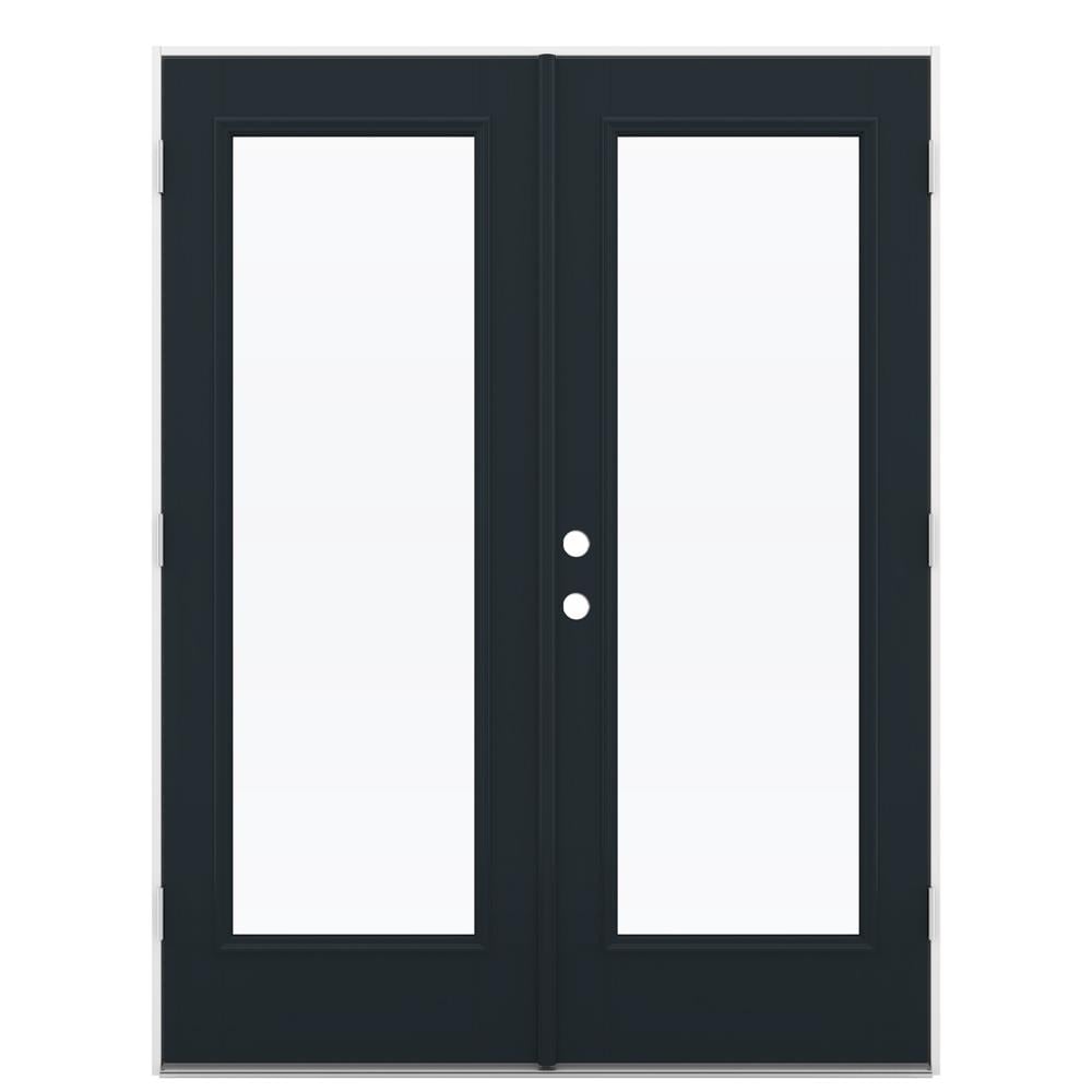 JELD-WEN LOWOLJW235000091 F-3500 60-in x 80-in x 4-9/16-in Jamb Low-E Clear glass , Black Fiberglass Left-hand outswing French Double Patio Door