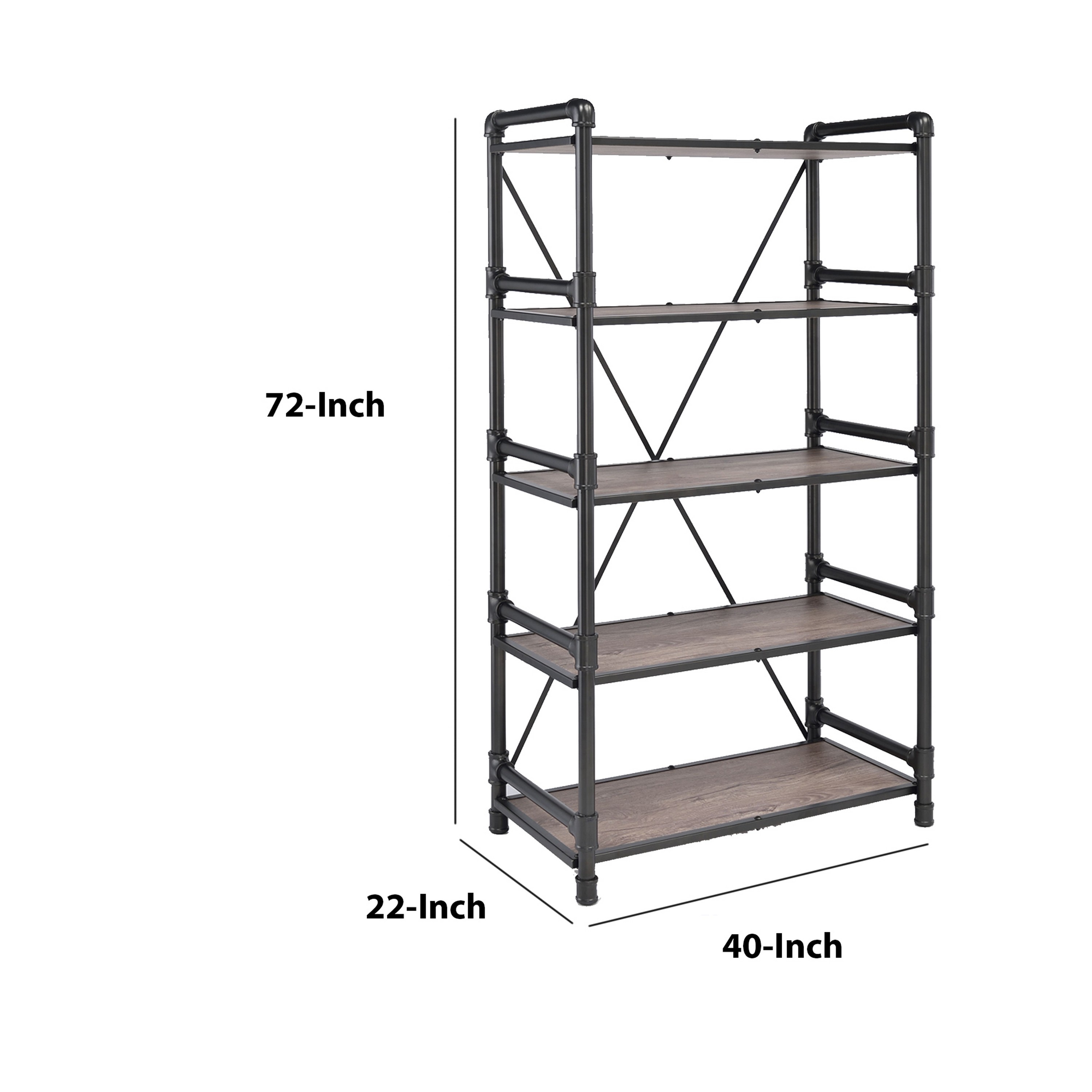 Benzara Brown and Black Wood 5-Shelf Bookcase (22-in W x 72-in H x 40 ...