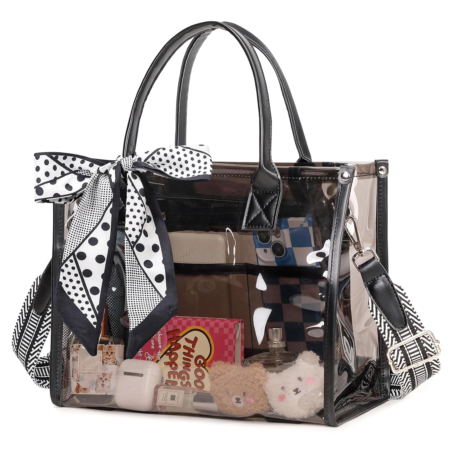 KINGSLONG - Clear Tote Bag Stadium Approved 11.81x5.11x9.05 Inch Transparent PVC Shoulder Bag wit...