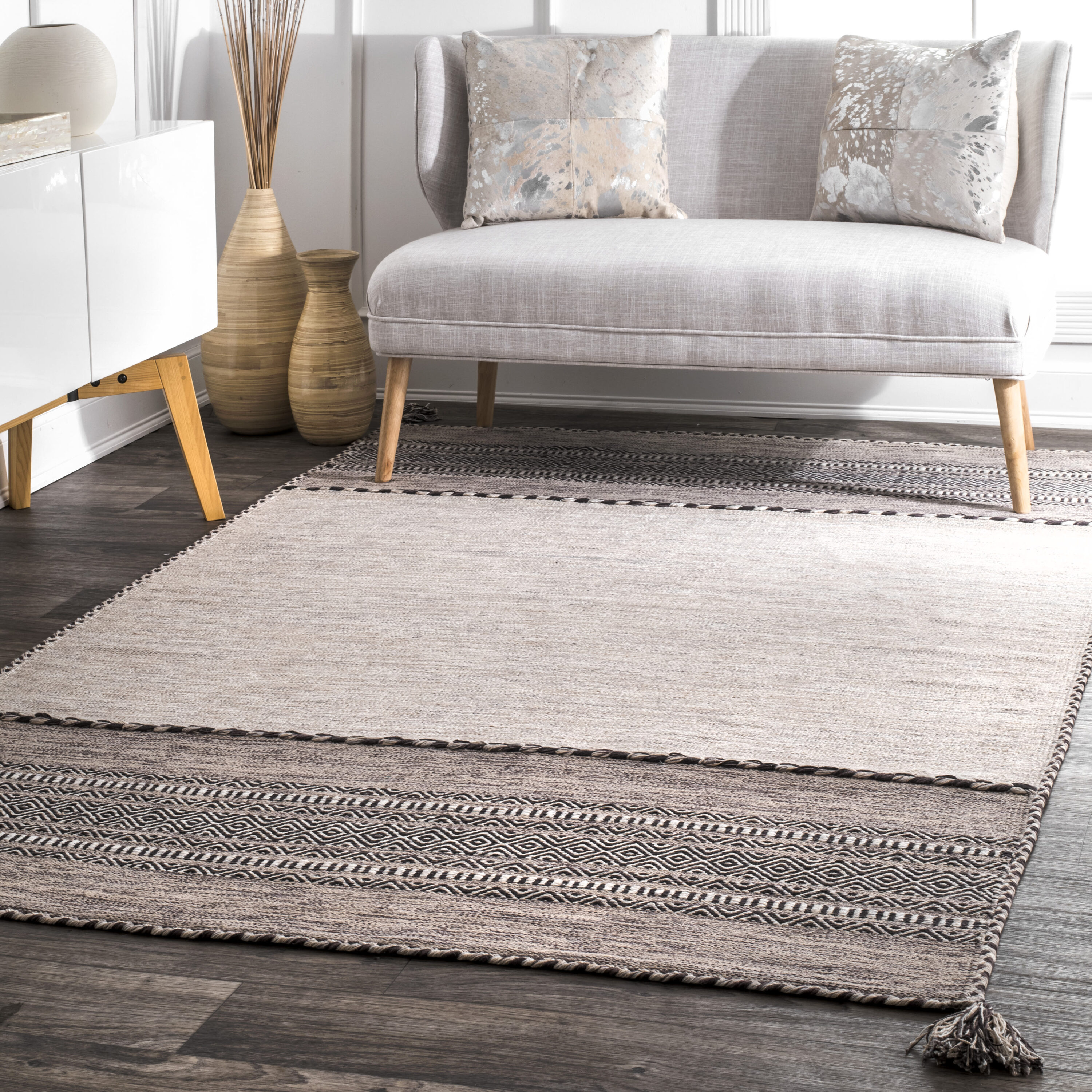 nuLOOM HMSA01A-406 4 x 6 (ft) Loomed Cotton Light Beige Rectangular Indoor Geometric Area rug