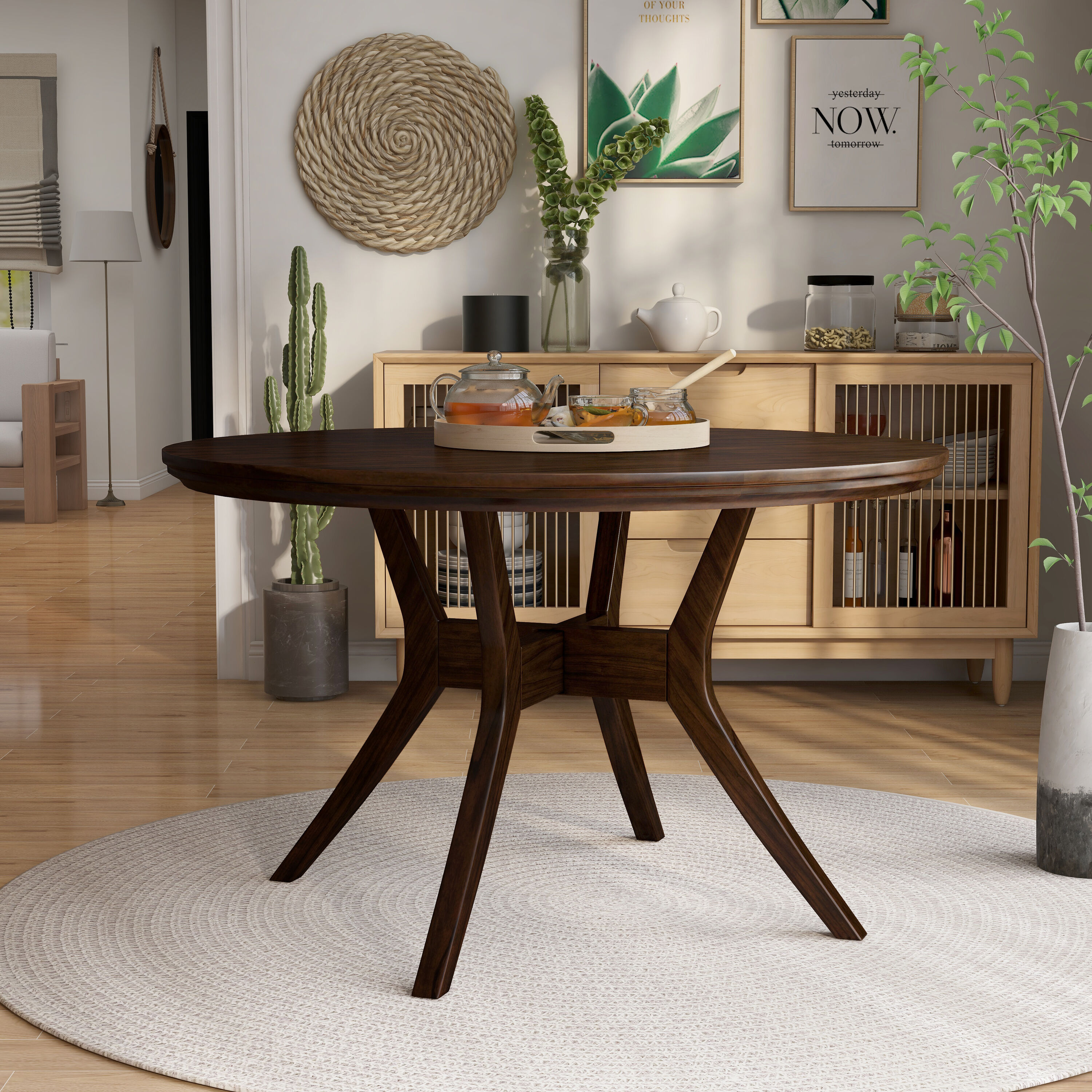 Furniture of America IDF-3354RT Starbrook Walnut Round Transitional Dining Table, Wood with Walnut Wood Base 48-in L x 30-in H