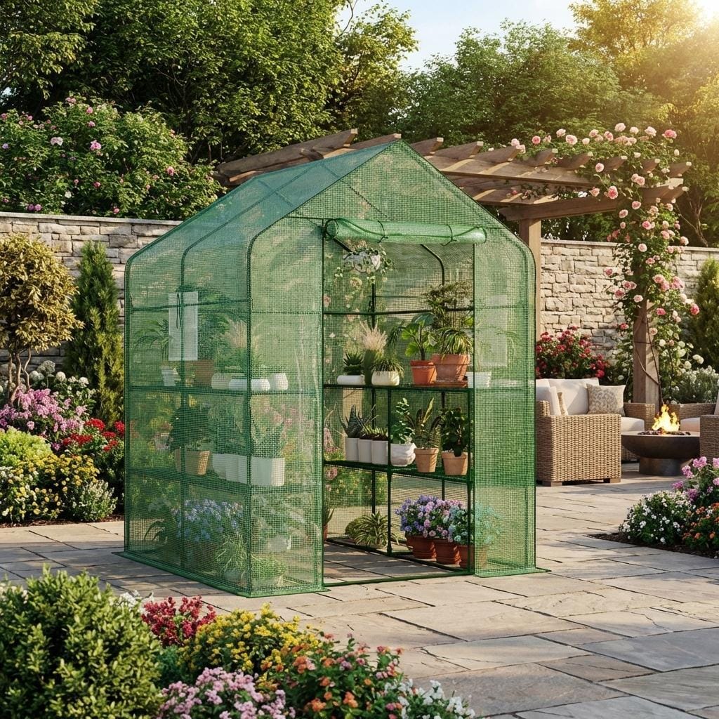 Encore Beets - 57 X 57 X 76 Inch Greenhouse Outdoors 2 Windows Durable PE Cover 3 Tiers 12 Shelves