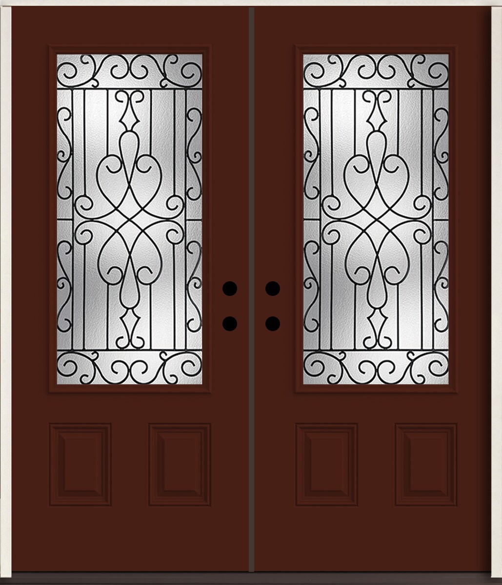 RELIABILT LO964156 Wyngate 72-in x 80-in x Fiberglass 3/4 lite Left-hand inswing Currant Paint Painted Prehung Double Front Door Insulating core