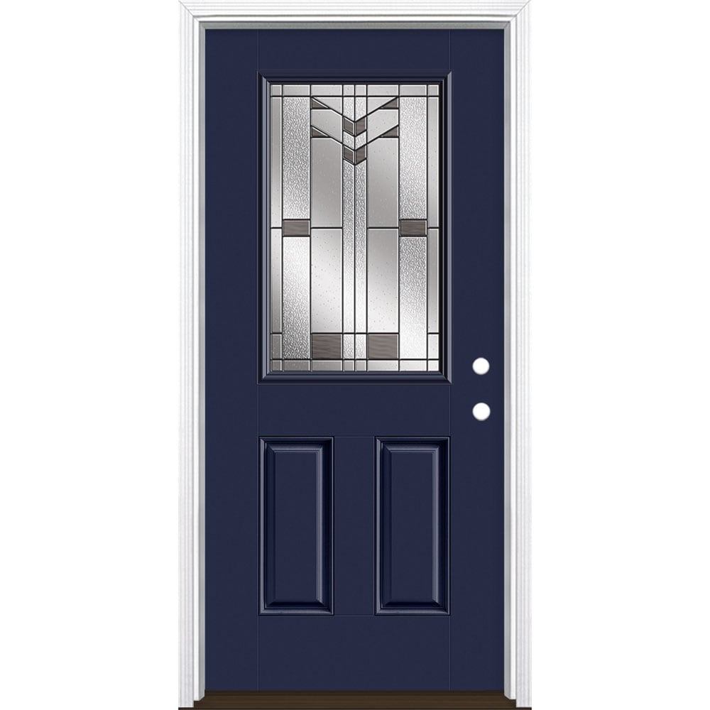Masonite 3420425 Frontier 36-in x 80-in x 4-9/16-in Fiberglass Half lite Left-hand inswing Eclipse Painted Prehung Front Door with Brickmould Insulating core