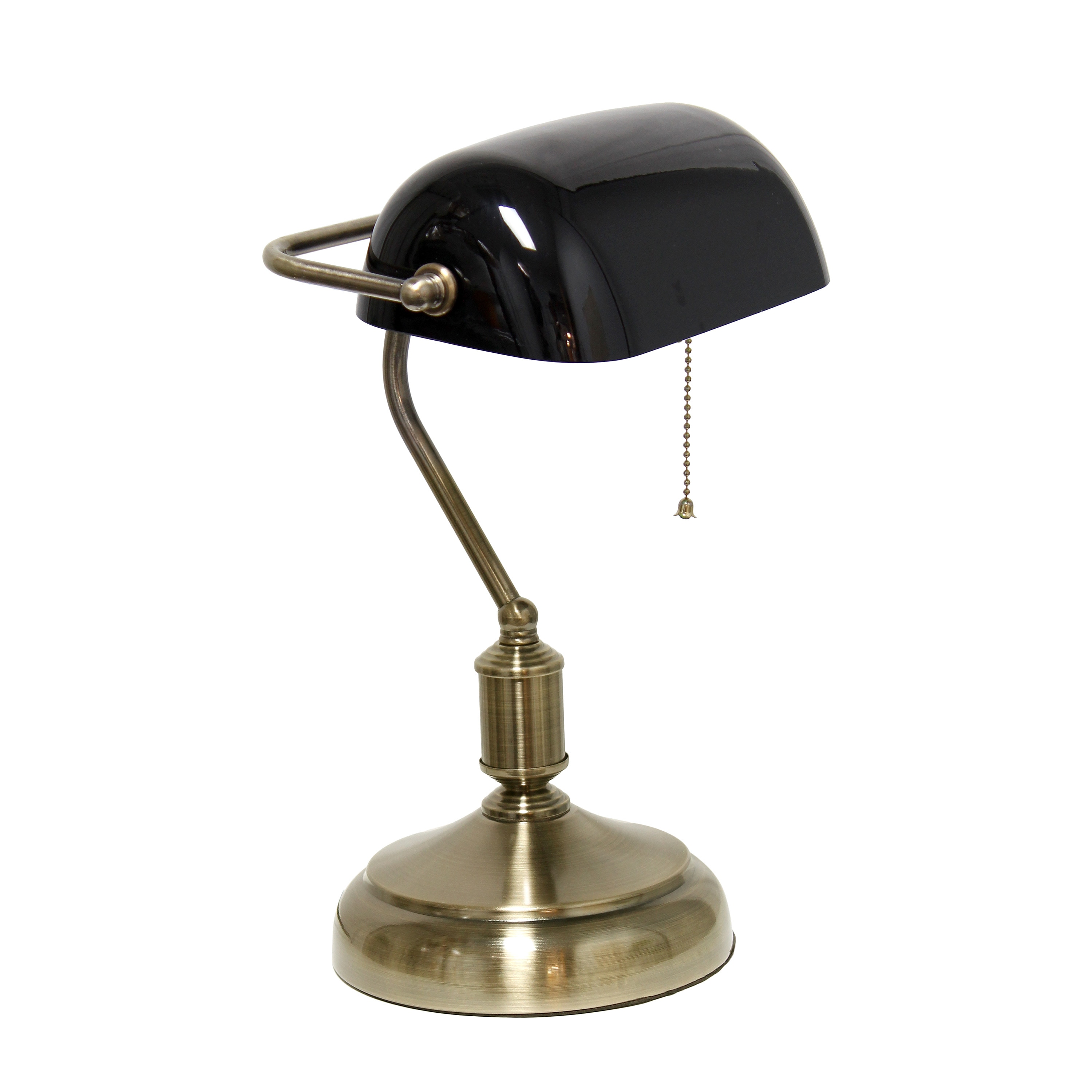 Creekwood Home CWT-2036-BK 15-in Antique Nickel/Black LED Pull-chain Table Lamp with Glass Shade