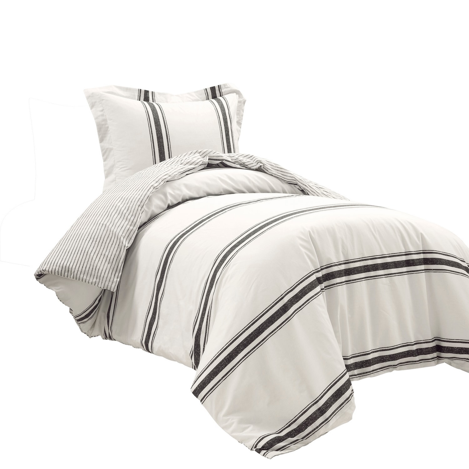 Farmhouse Stripe Black and Cream Cotton Twin XL Duvet Cover Set