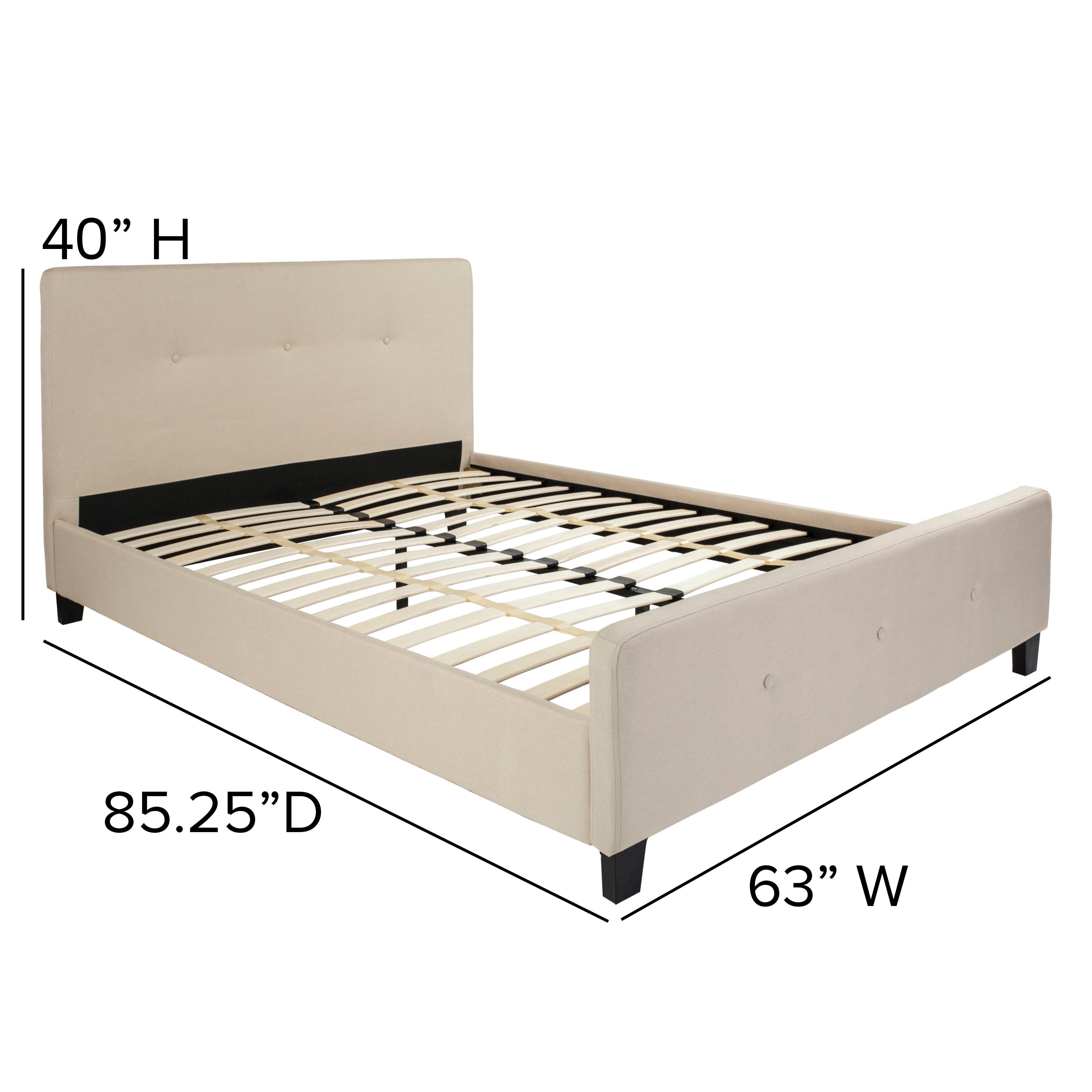 Casual Beige Queen Tufted Upholstered Platform Bed with Metal Frame