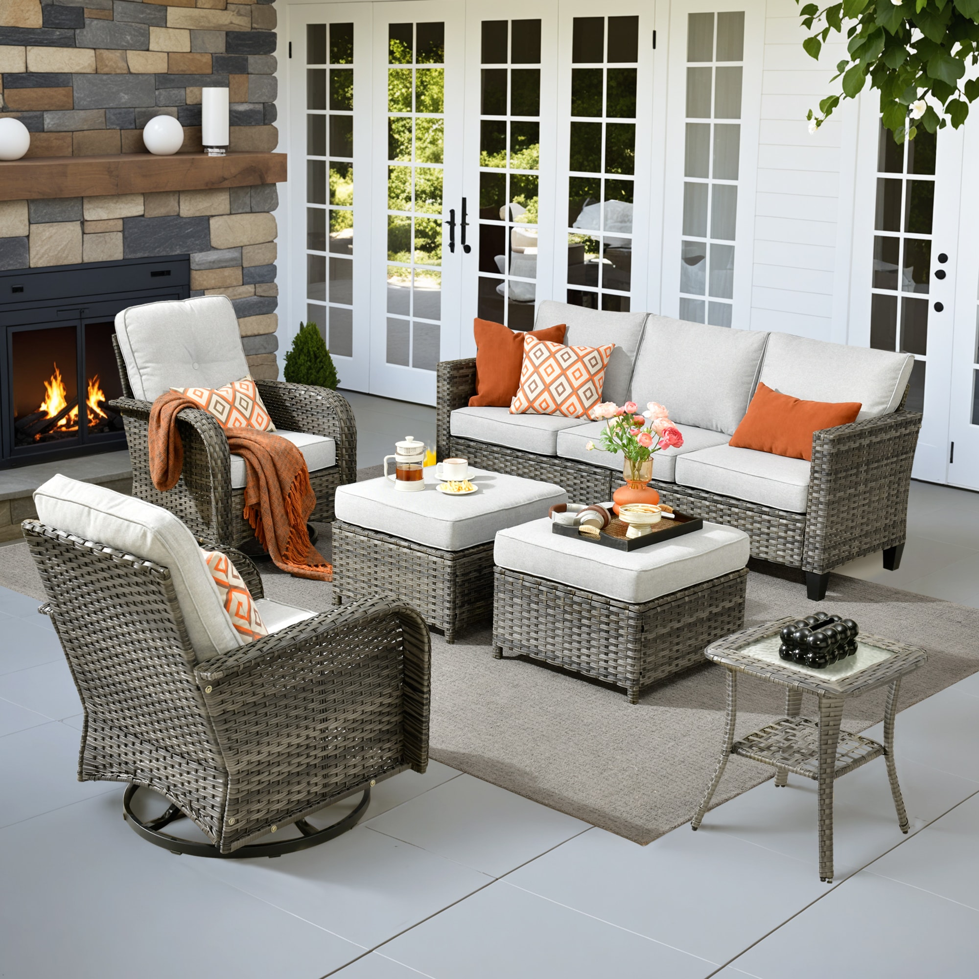 ALTRIGUS 6LYZGNCNEWGRS70161AL 6 -Piece Wicker Patio Sofa Conversation Set with Light Gray Cushions