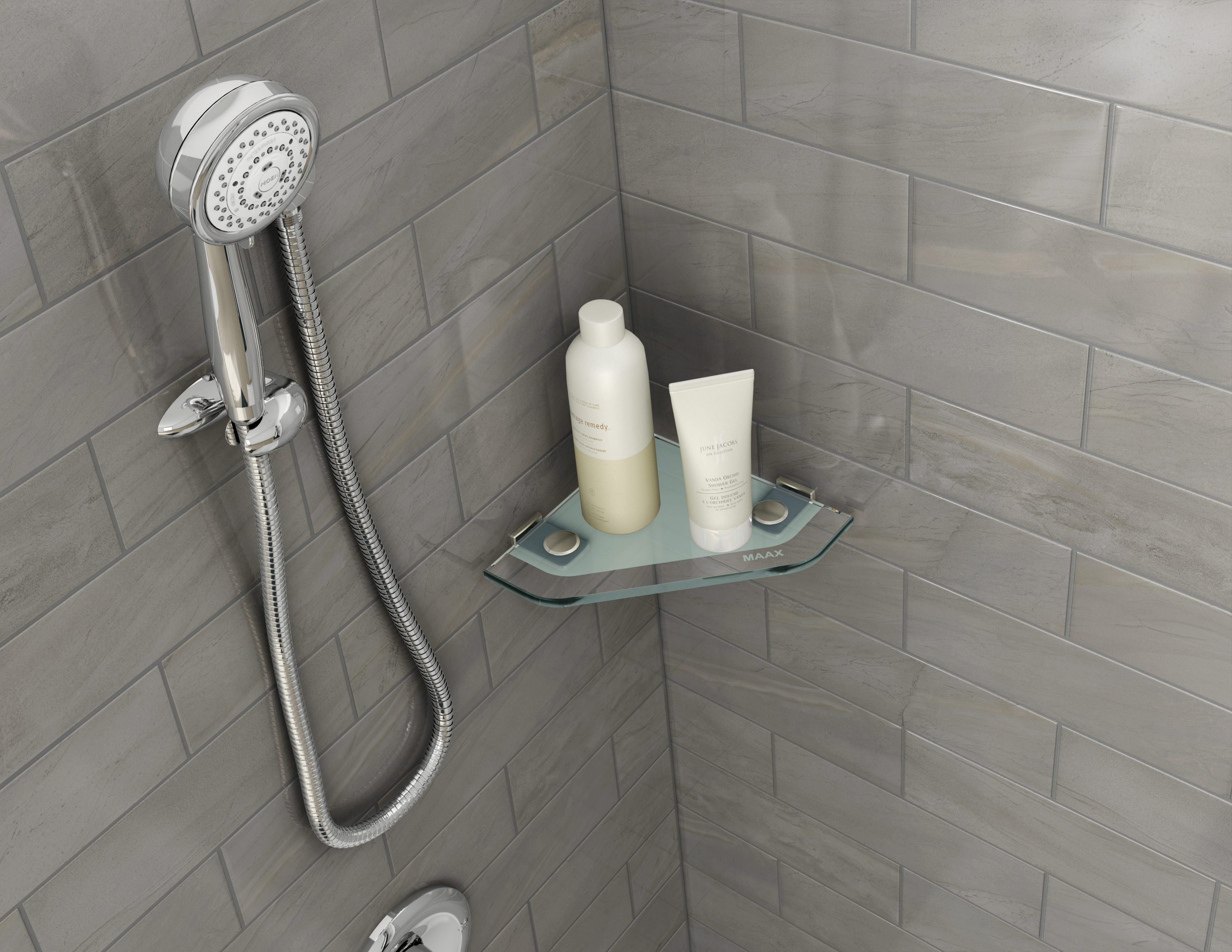 Polished Chrome Corner Mounted Double Glass Shower Shelf Bathroom Acce -  Luxury Bath Collection