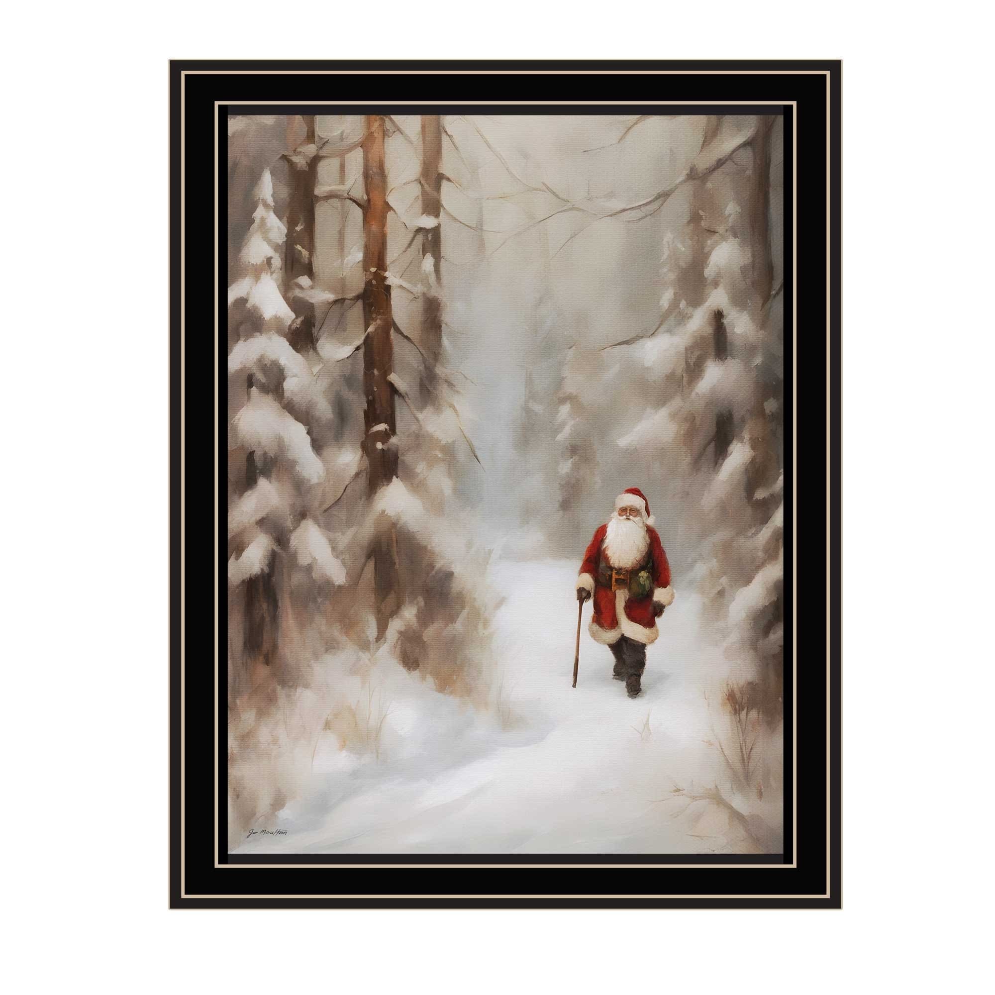 HyperDrop Cart Black Frame Wood Santa's Winter Stroll Framed Wall Art Decor Print Premium Finish Living Room Bedroom Office