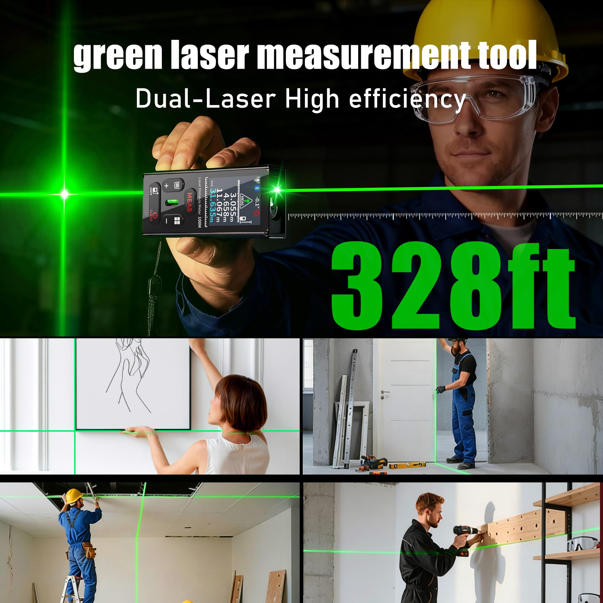 KHKFY Laser Distance Measurer with Green Cross Line Laser Level 328Ft ...
