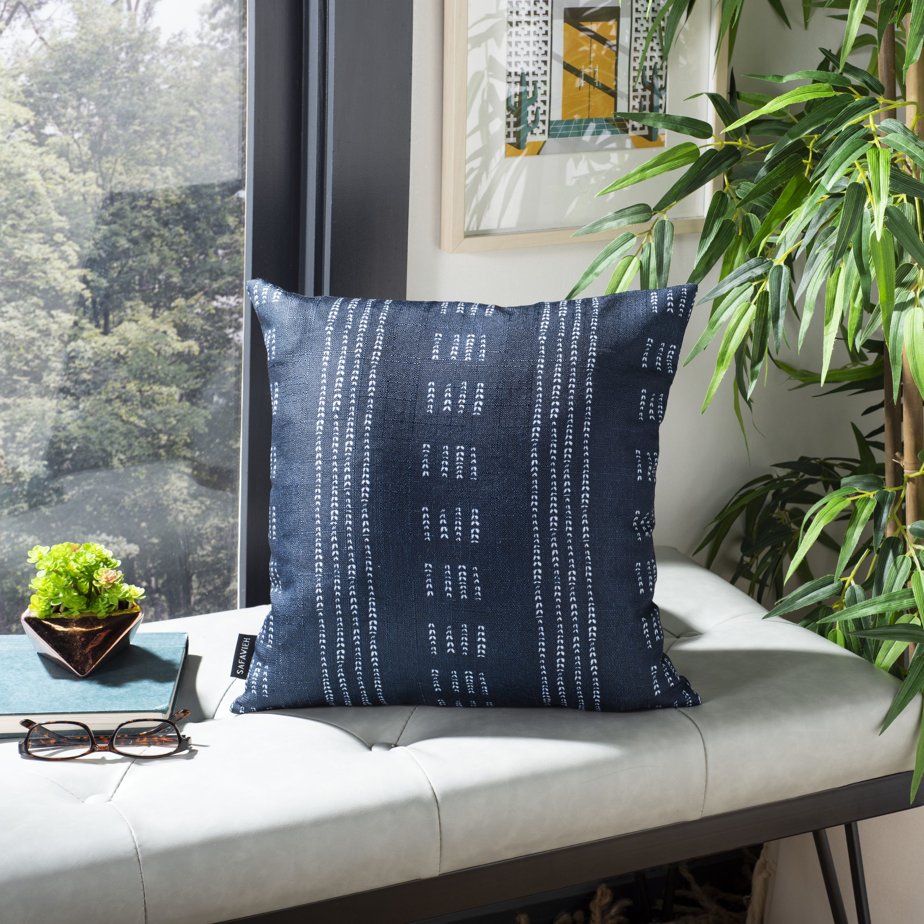 Madelyn 16" Navy and White Striped Decorative Pillow