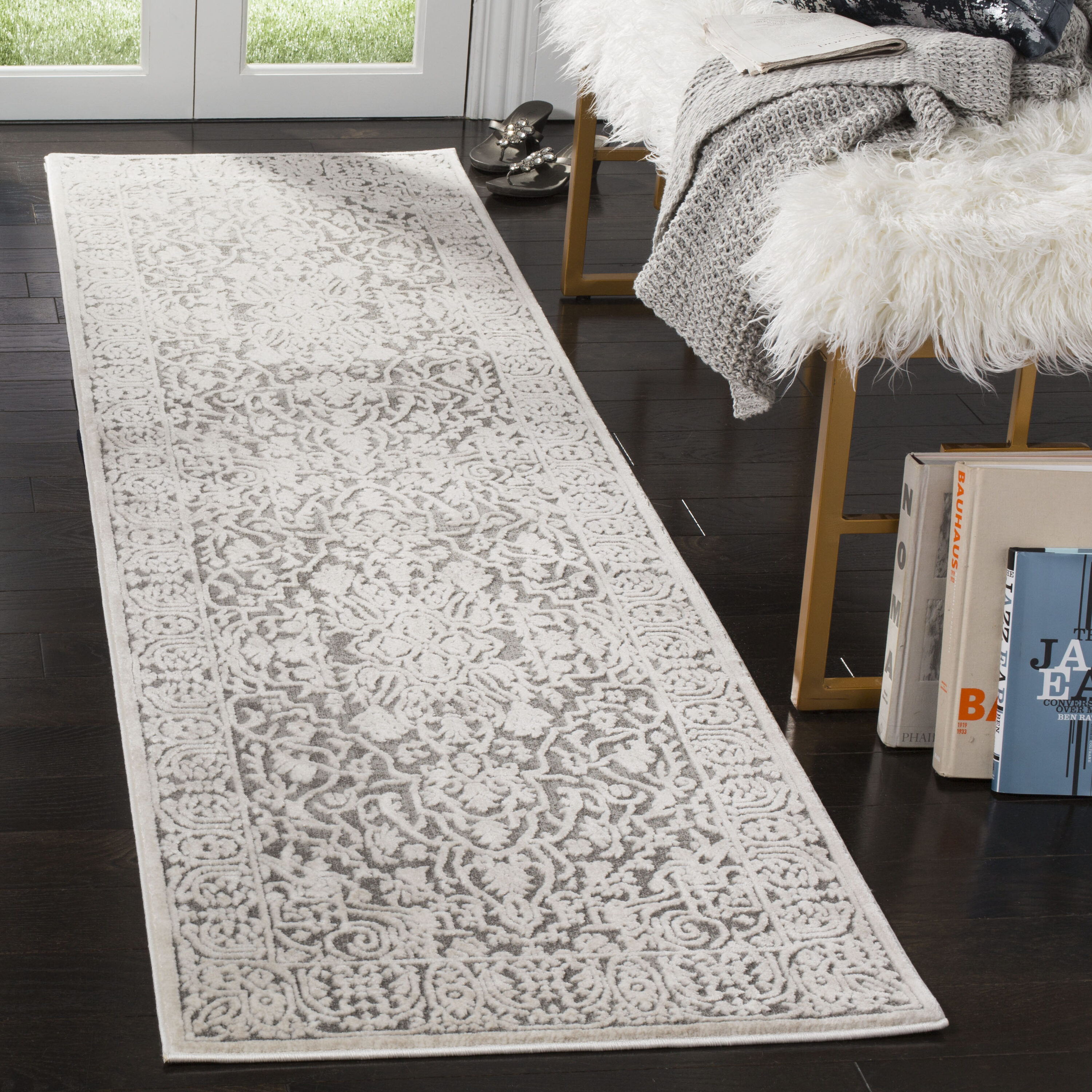 Safavieh RFT670B-28 Reflection 670B Dark Grey Cream Traditional Runner 2ft-3-in x 8ft Rug