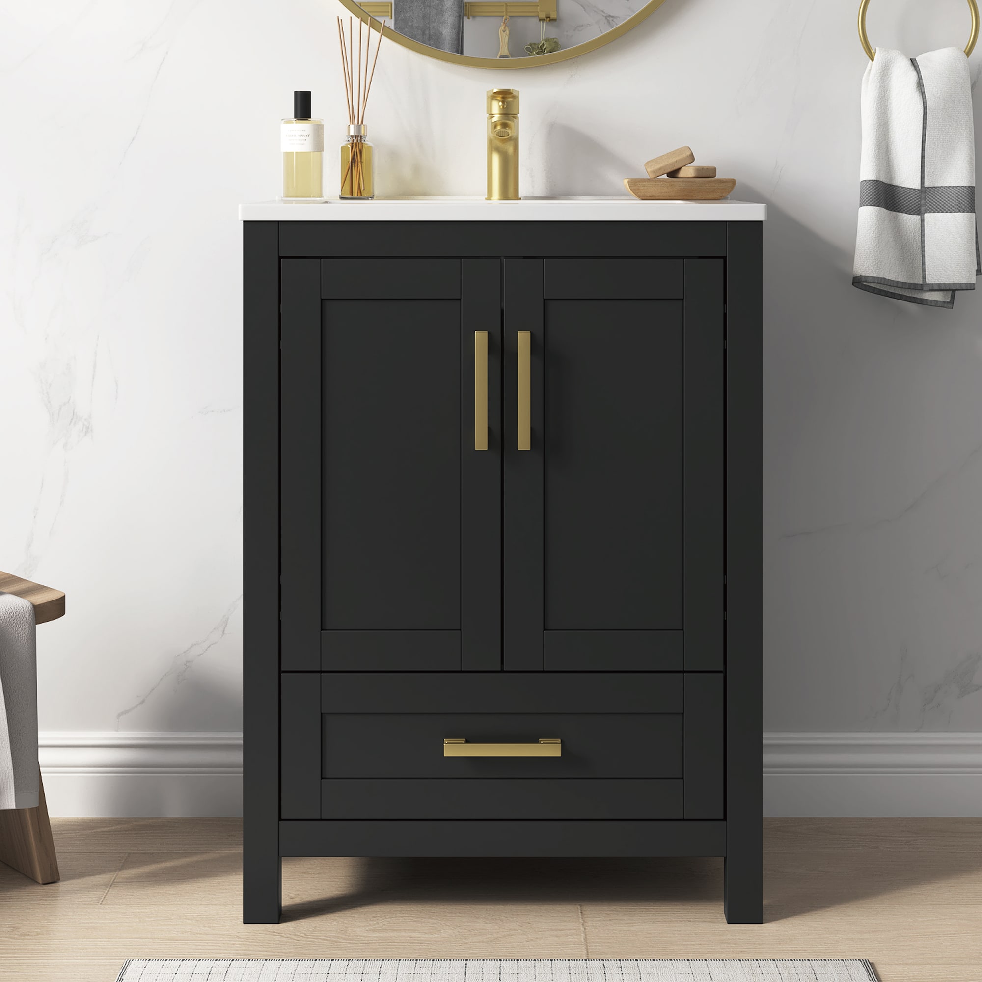 DELUXE LIVING V24033KD-24BK Eclipse 24-in Black Single Sink Bathroom Vanity with White Acrylic Top