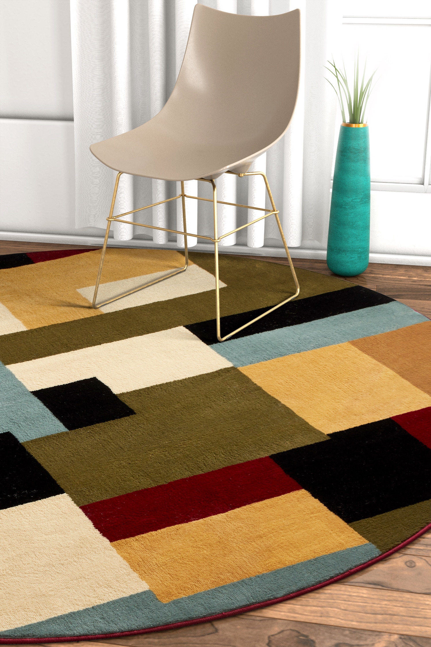 Well Woven 549109 8 x 8 (ft) Loomed Polypropylene Red Round Indoor Abstract Mid-Century Modern Area rug