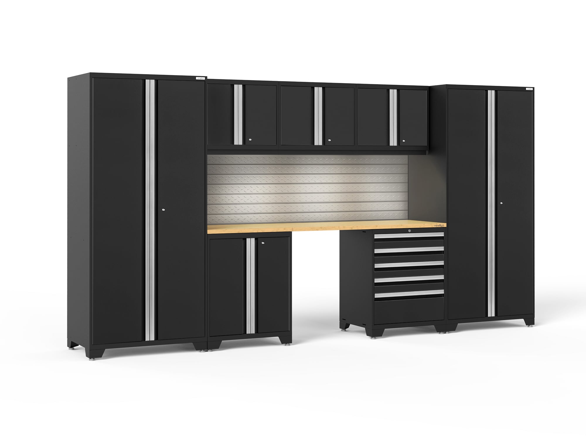 NewAge Products 64109 156-in W x 84.75-in H x 24-in D 7 -Cabinets Steel Black Garage Storage System