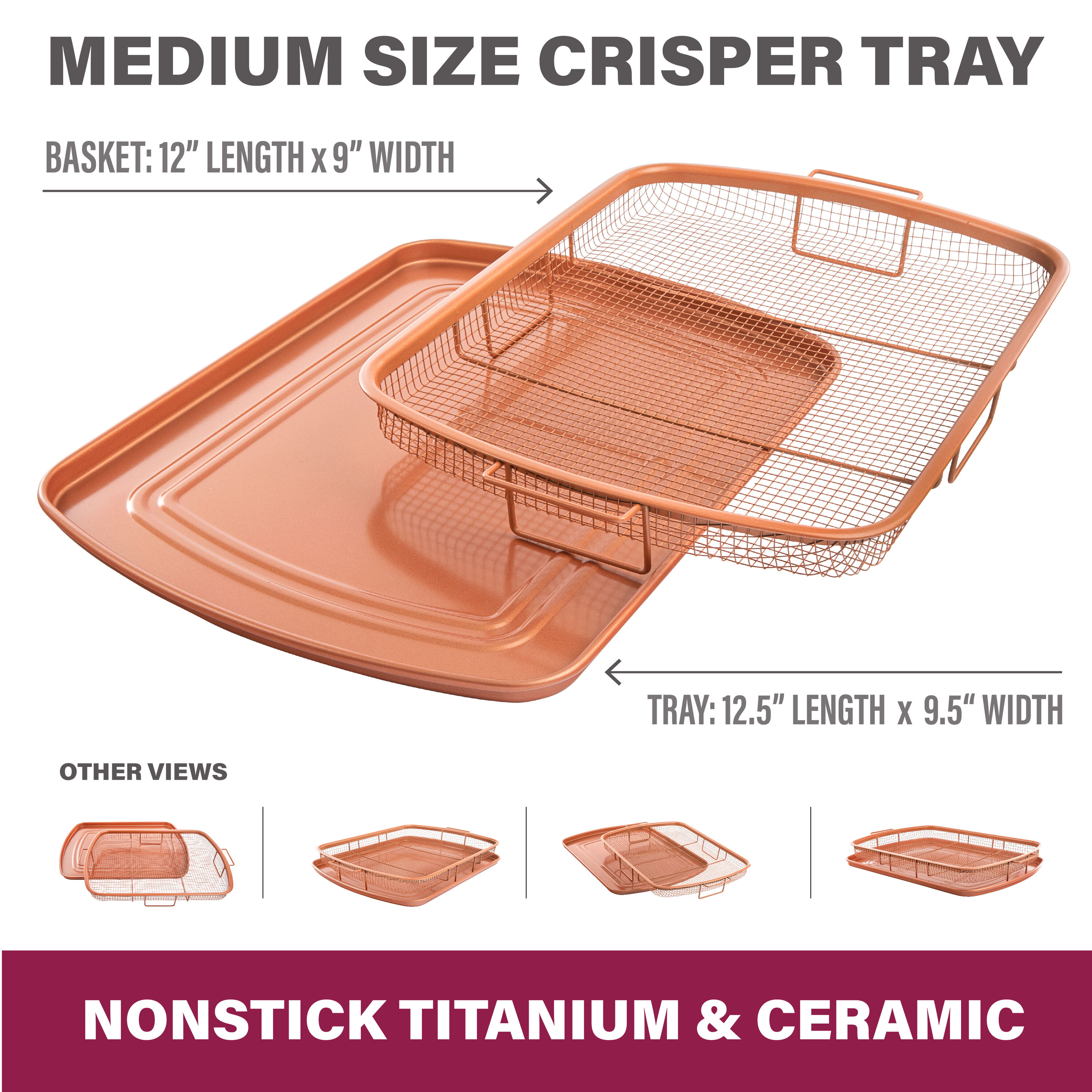 Eazy Mealz XL Air Fry Crisper Basket & Tray Set, 12.5 x 17.5 Gray