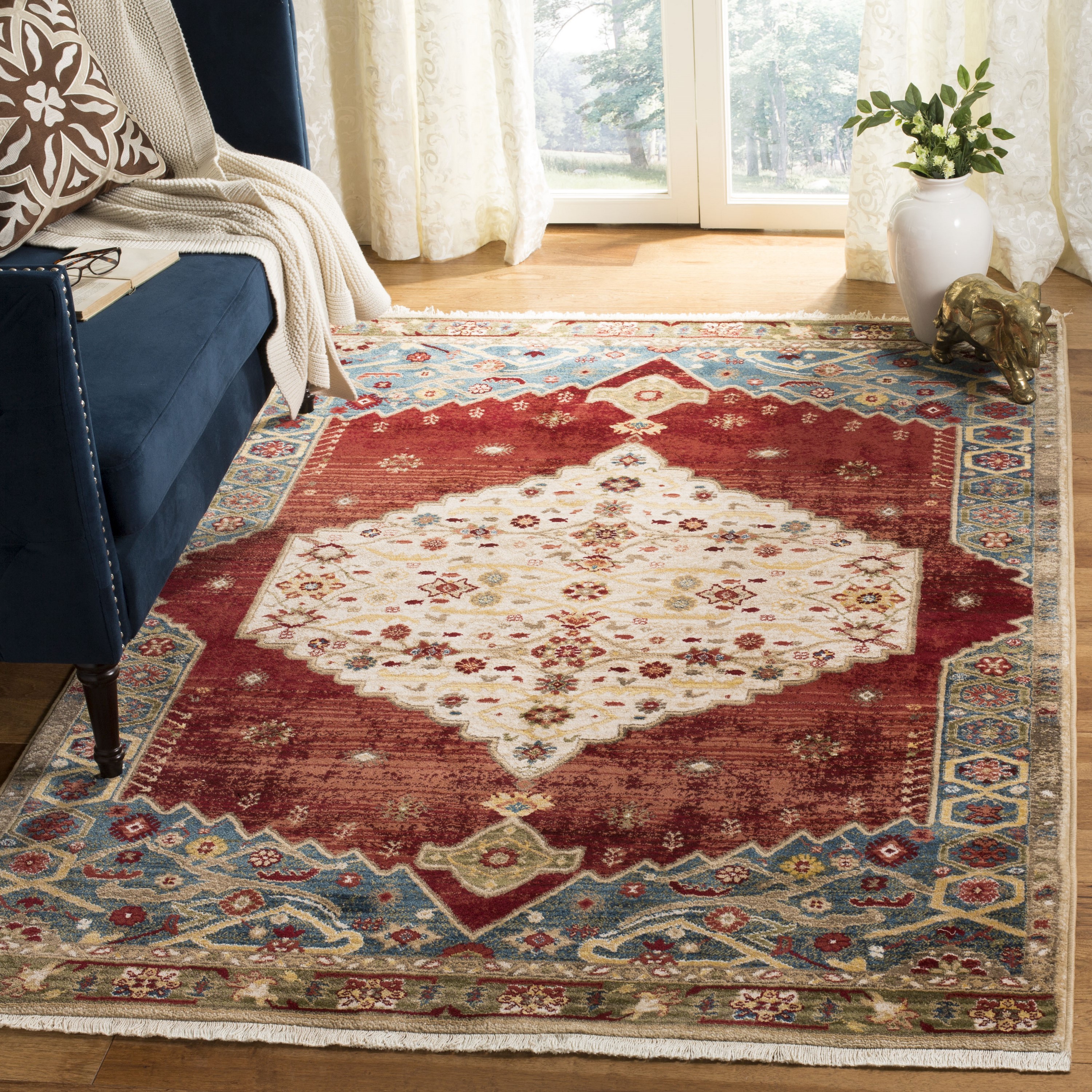 Safavieh KSN300B-8 Kashan Coronado 8 x 10 (ft) Loomed Polypropylene Ivory/Blue Rectangular Indoor Border Global Area rug