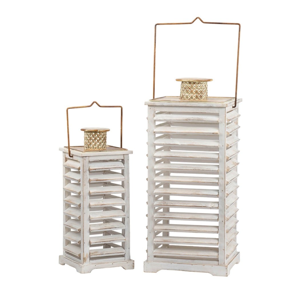 A&B Home 31541 9-in x 27.5-in Whitewash Glass Pillar candle Outdoor Decorative Lantern