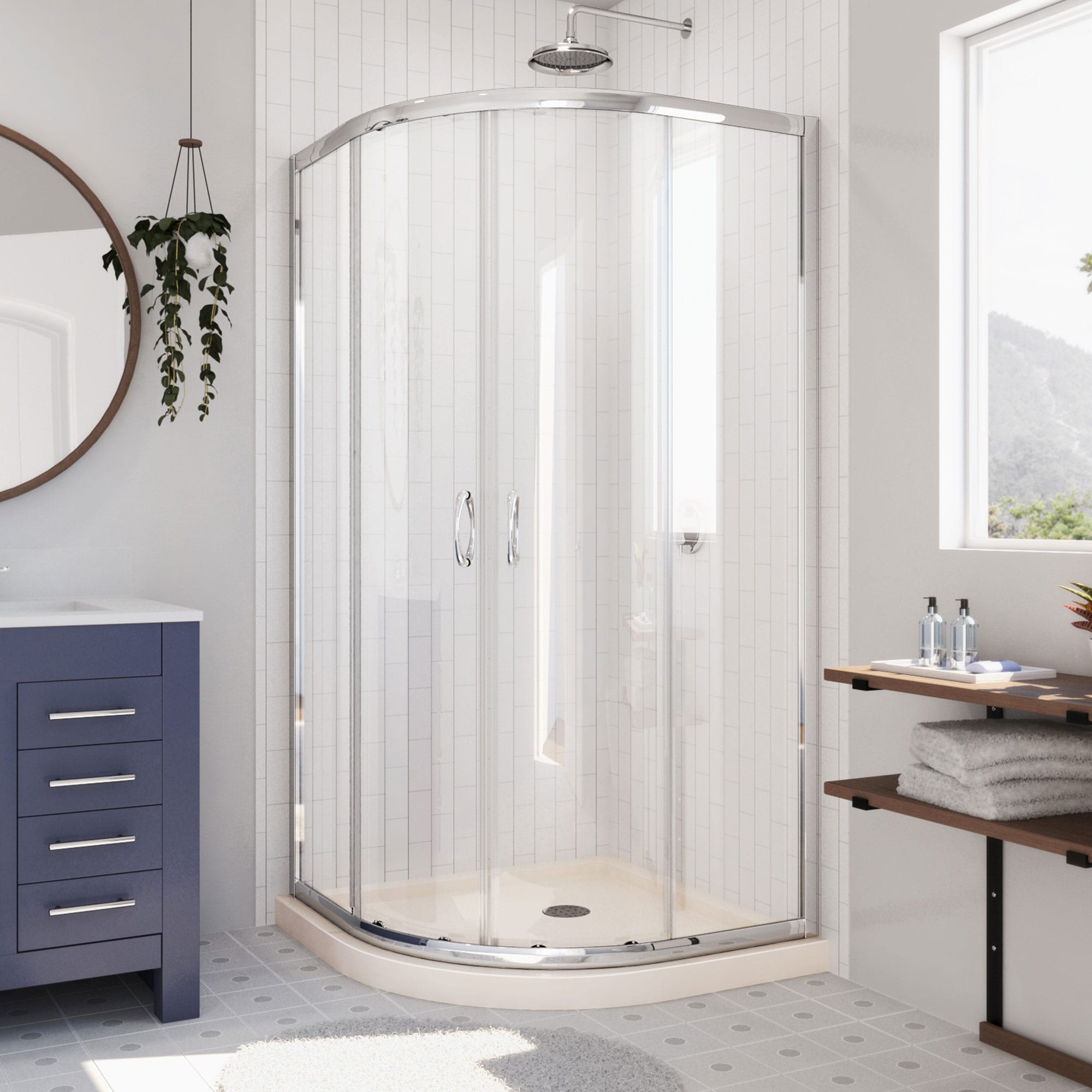 DreamLine DL-6703-22-01 Prime 2 -Piece 38-in W x 38-in L x 75-in H Round Corner shower kit ( Corner Drain) Base and Door Included Chrome Hardware Included