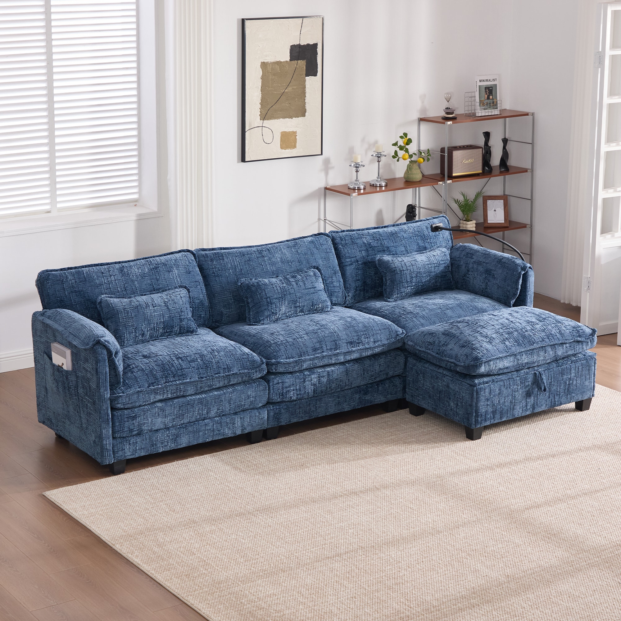 GDFStudio - 112 Inches Modern Chenille L Shaped Couch Comfy Boucle Modular Sofa Sleeper with Mova...