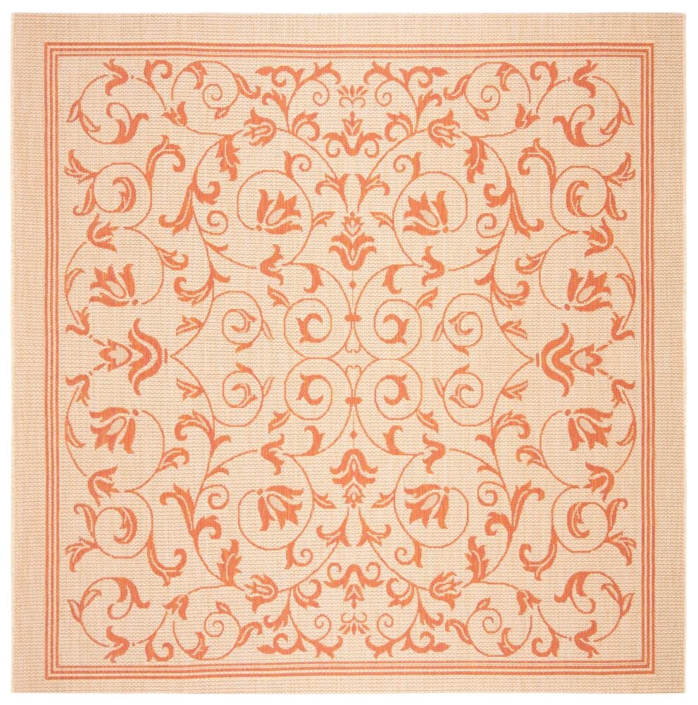 Safavieh CY2098-3201-8SQ Courtyard Heirloom Gate 8 x 8 (ft) Loomed Polypropylene Natural/Terra Square Indoor/Outdoor Floral/Botanical Coastal Area rug