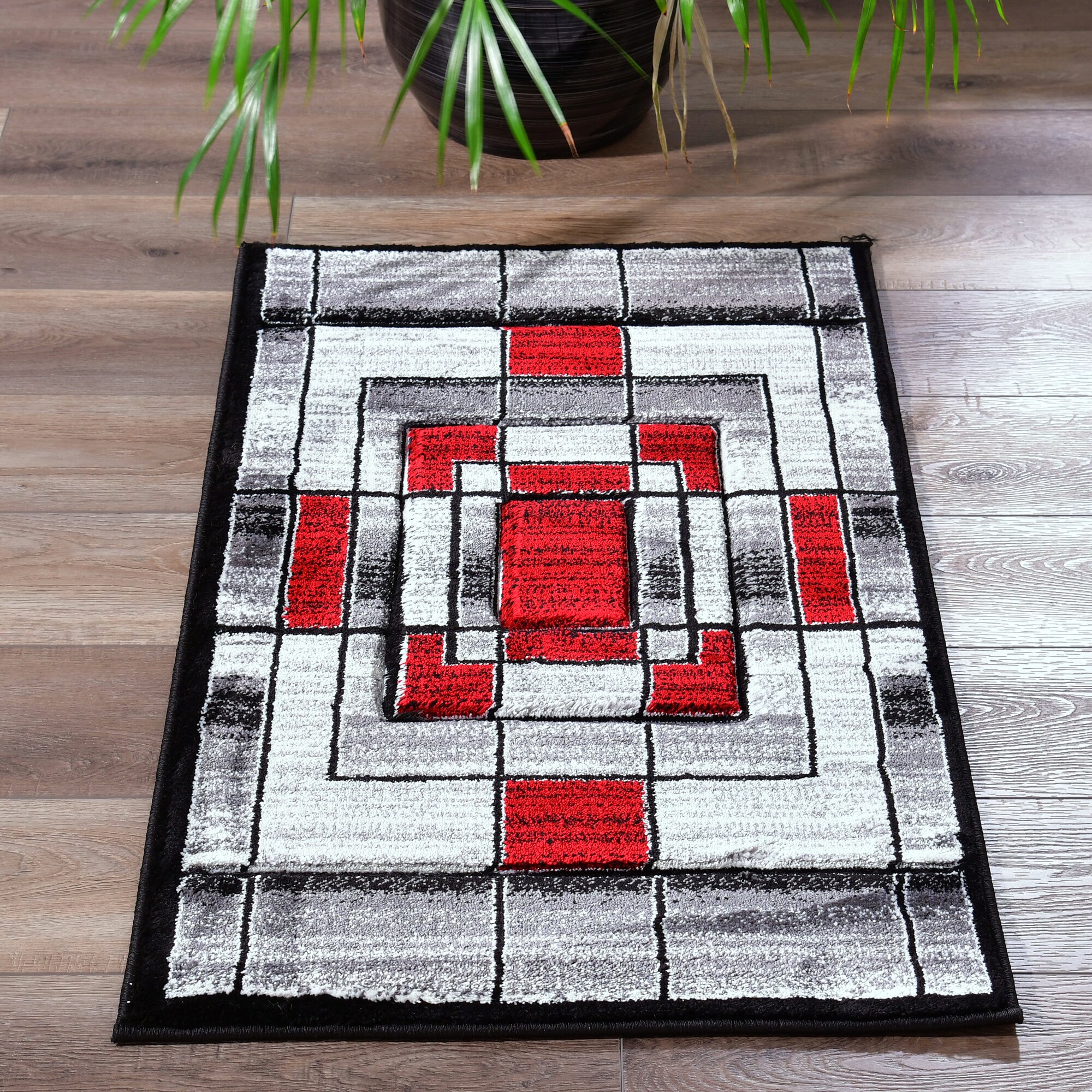 MDA Rugs OR1523 Orelsi 2 x 3 (ft) Polypropylene Gray/Red Rectangular Indoor Abstract Area rug