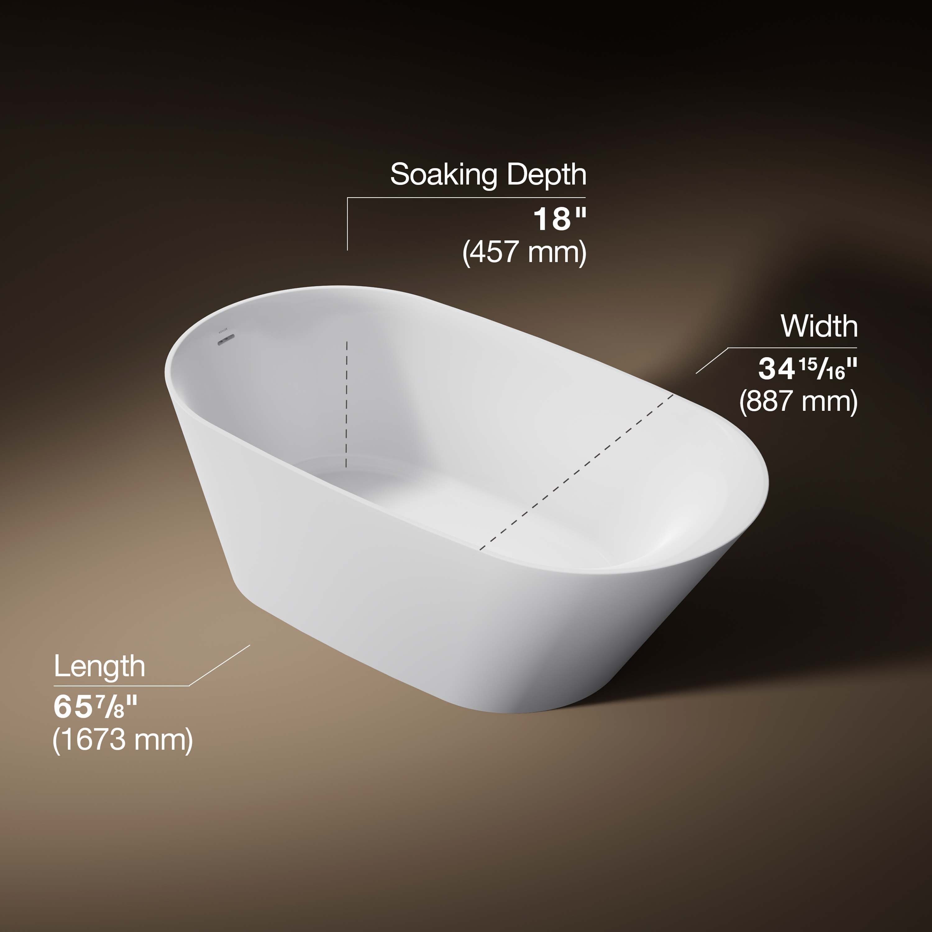 KOHLER Brazn 34.94-in x 65.88-in White Acrylic Oval Freestanding