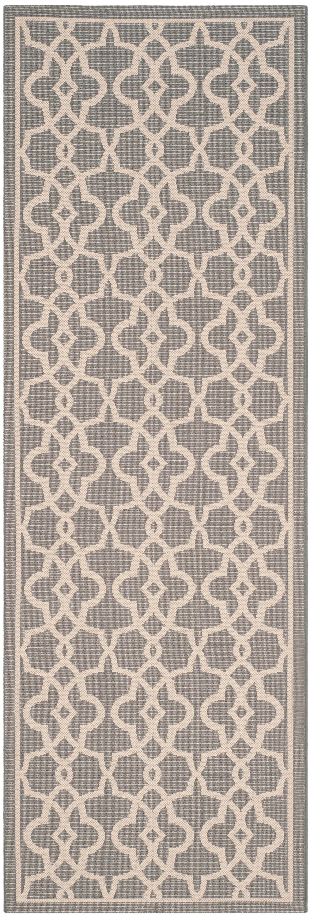 Gray and Beige Geometric Synthetic Outdoor Runner Rug