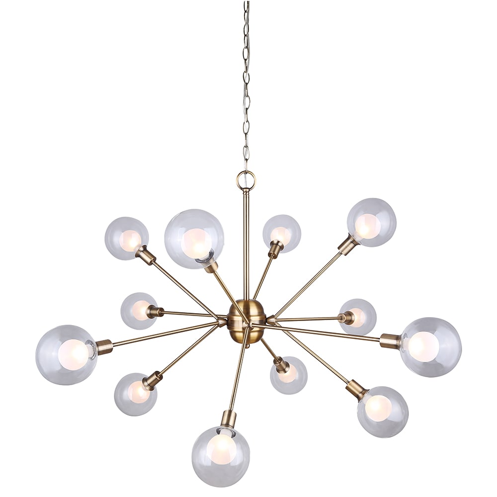 Gold Sputnik 12-Light Chandelier with Double Glass Shades