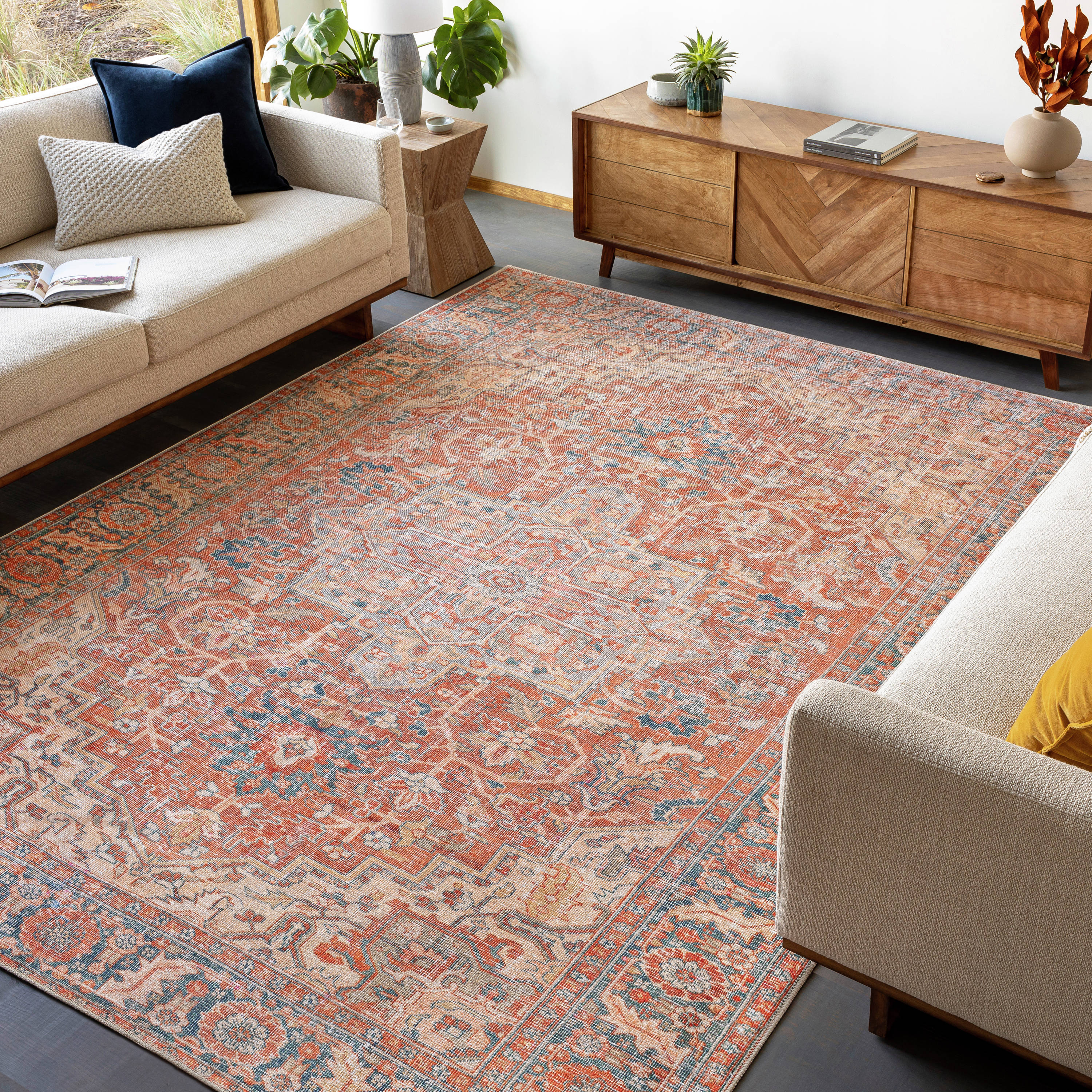 Surya Lavable 3 X 4 (ft) Burnt Orange Indoor Medallion Oriental Area Rug in  the Rugs department at