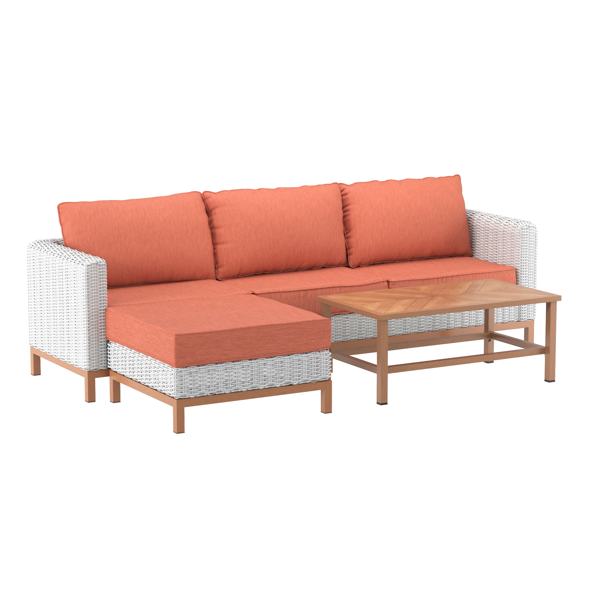 Origin 21 Veda Springs 4-Piece Woven Patio Conversation Set with Orange  Cushions