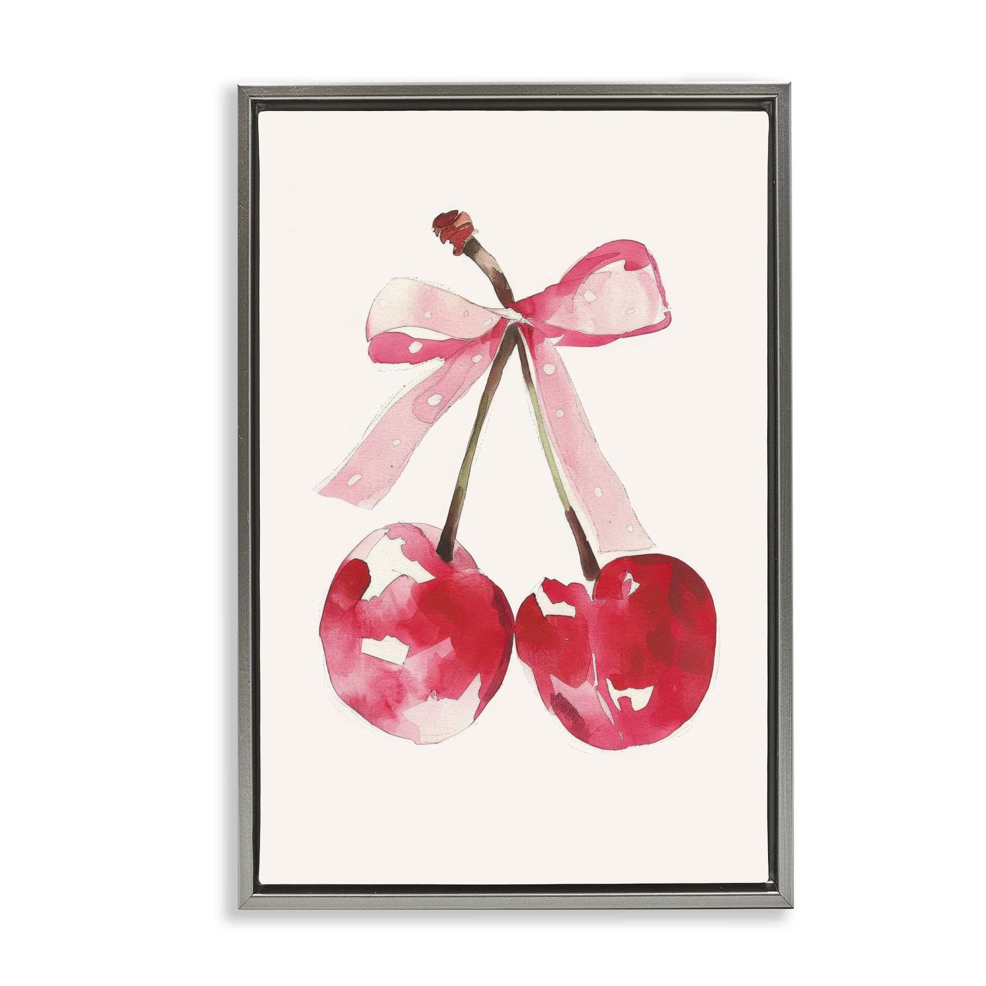 Stupell Industries BT-641-FFL-20X30 Mod Cherries Tied in Bow Gray Framed Floater Canvas Wall Art design by LSR Creative Studio 21 x 31