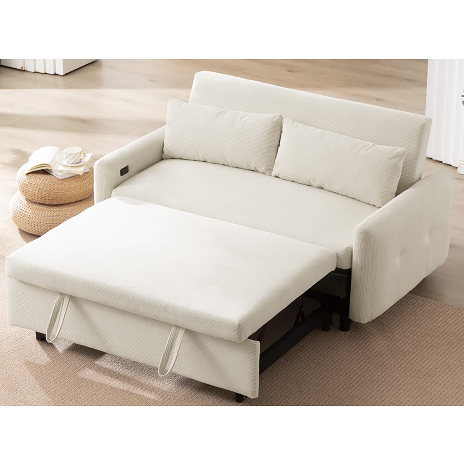 GZMR GZ-N71509AAB 57" Pull-out Sleeper Sofa Bed Convertible Couch Loveseat 57.48-in Modern Beige 2 -seater Reclining Sleeper