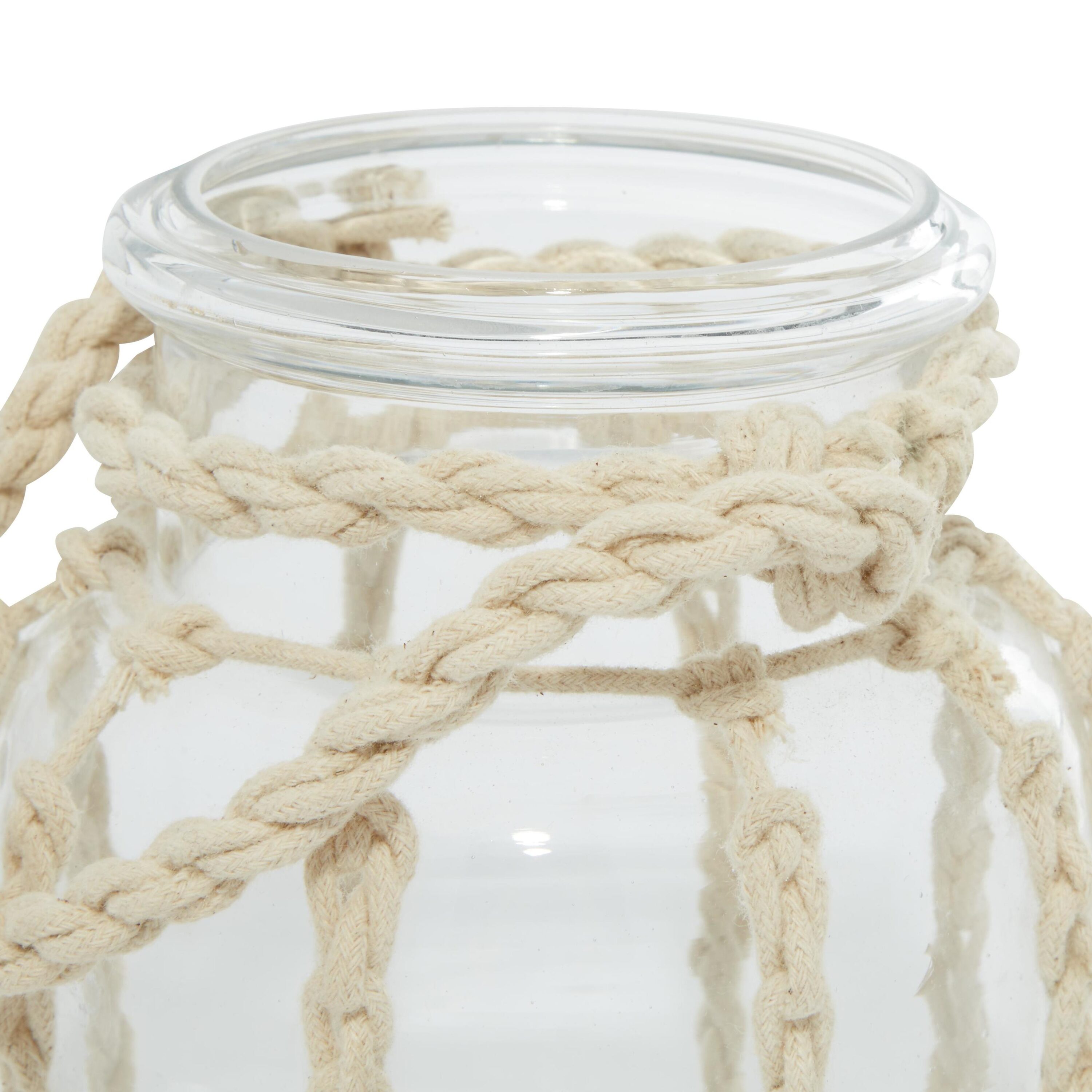 Coastal Clear Glass 6" Hanging Candle Lantern with Rope Detail