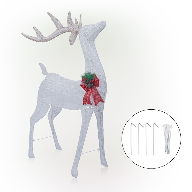 Alpine Corporation 50-in Reindeer Yard Decoration with White LED Lights ...