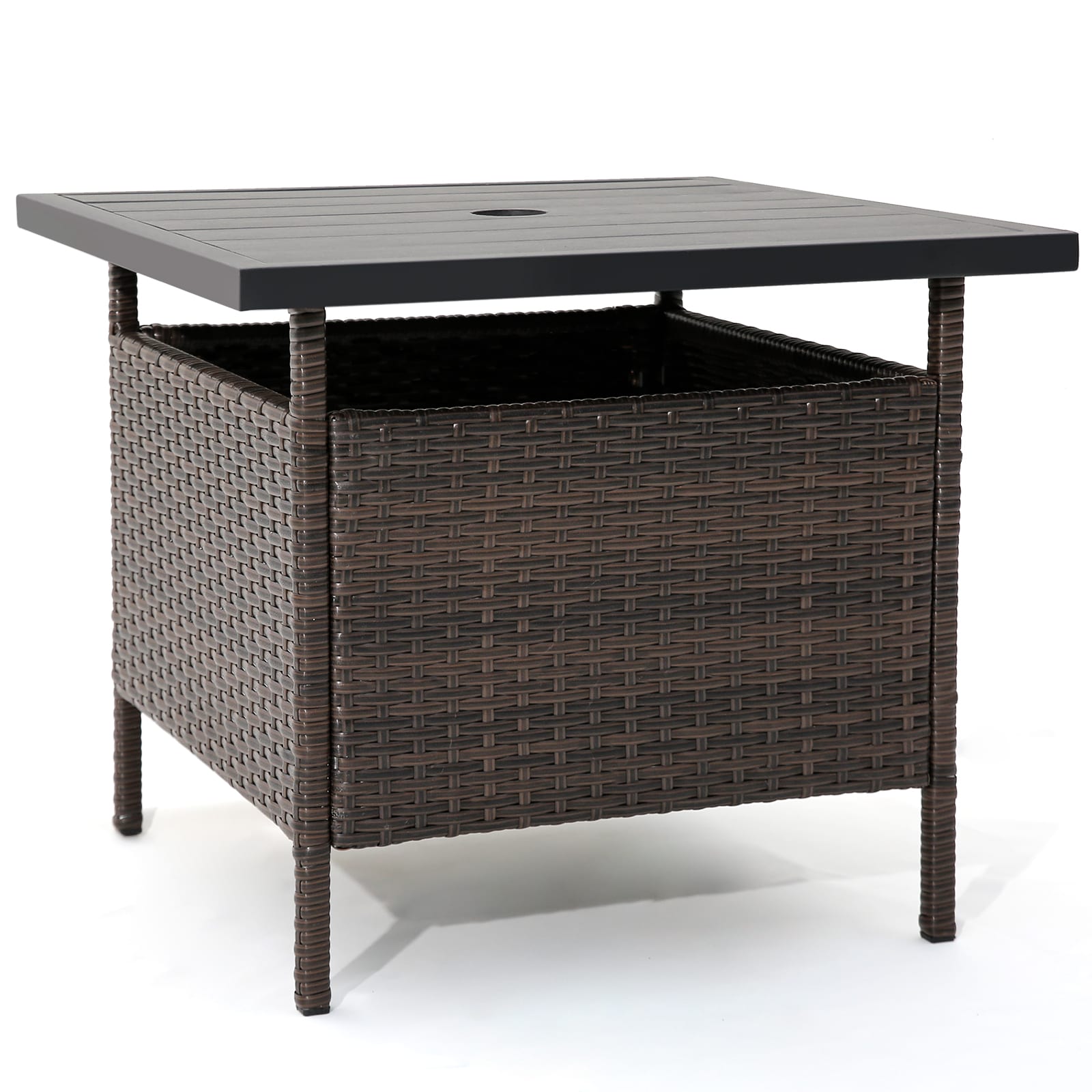 Forclover HBV-006BN Patio Coffee Tables Square Rattan Outdoor Coffee Table 22-in W x 22-in L with Umbrella Hole