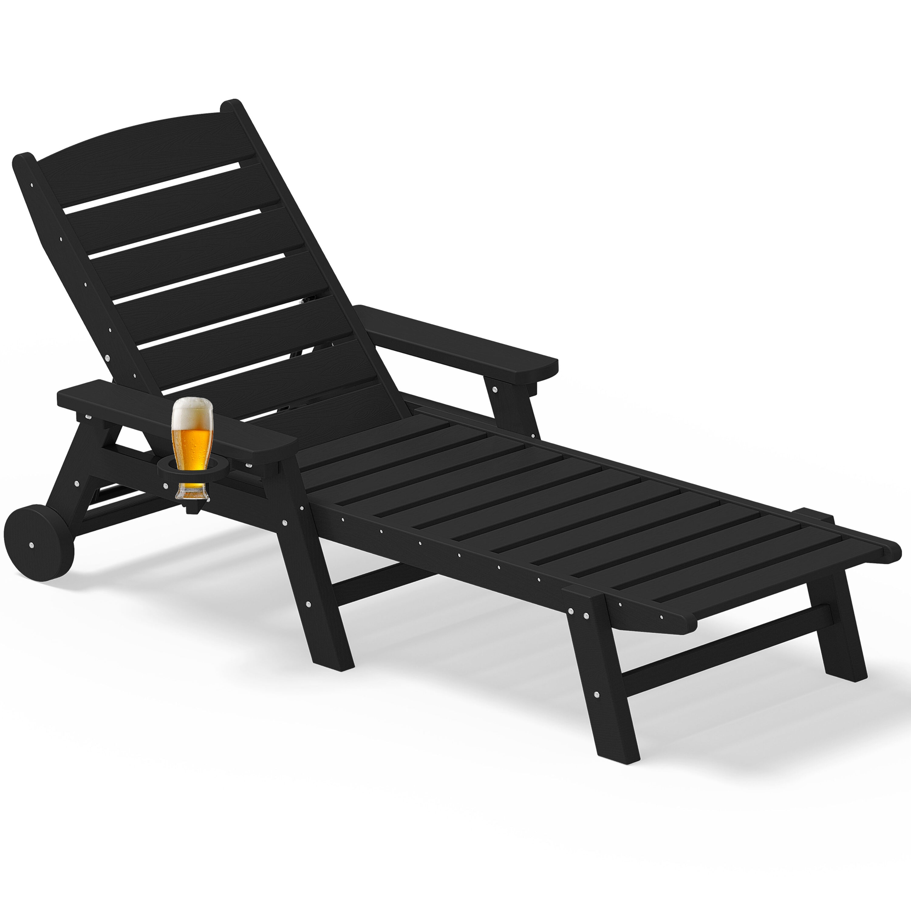 JEAREY Patio HDPE 5-Level Adjustable Back Lounge Chair Black HDPE Frame Stationary Chaise Lounge Chair with Slat Seat