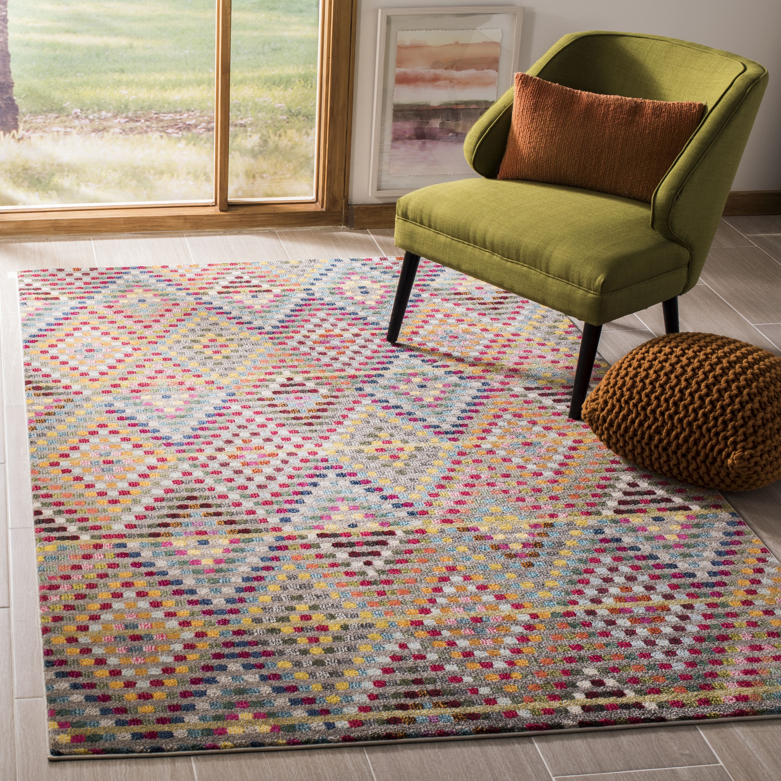 Safavieh MNC204F-4 Monaco Quilt 4 x 6 (ft) Loomed Polypropylene Multi/Beige Rectangular Indoor Geometric Area rug