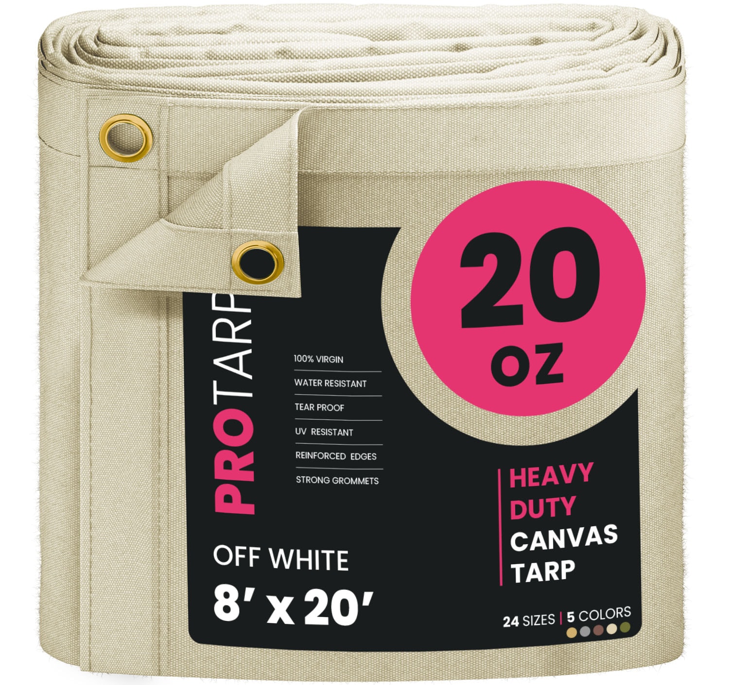 PROTARP PT-404-8X20 8-ft x 20-ft White Waterproof Standard Polyester 36-mil Tarp