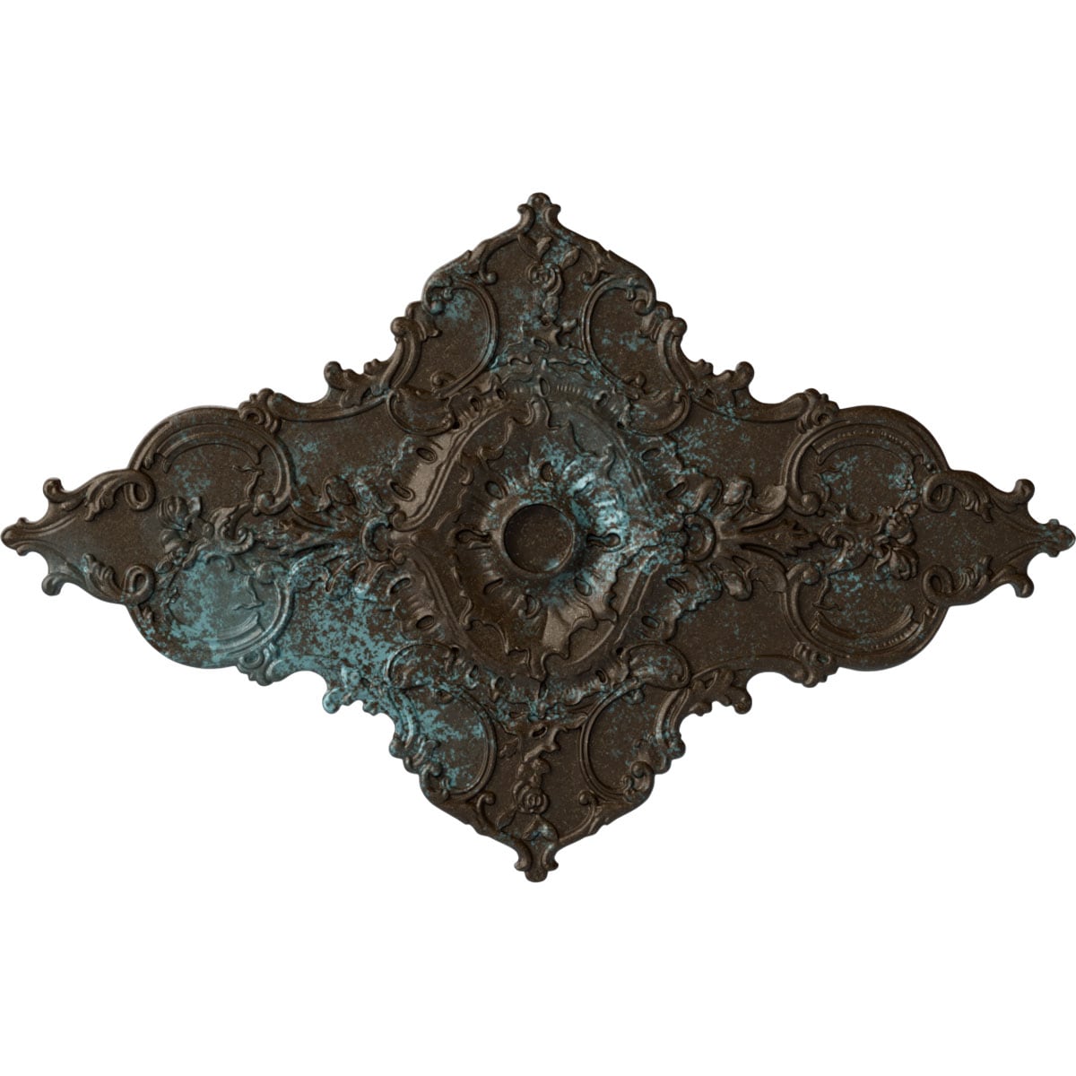 Ekena Millwork CM70X43MLBBS Melchor Diamond 67.25-in W x 43.325-in L Painted Bronze Blue Patina Polyurethane Whole Ceiling Medallion