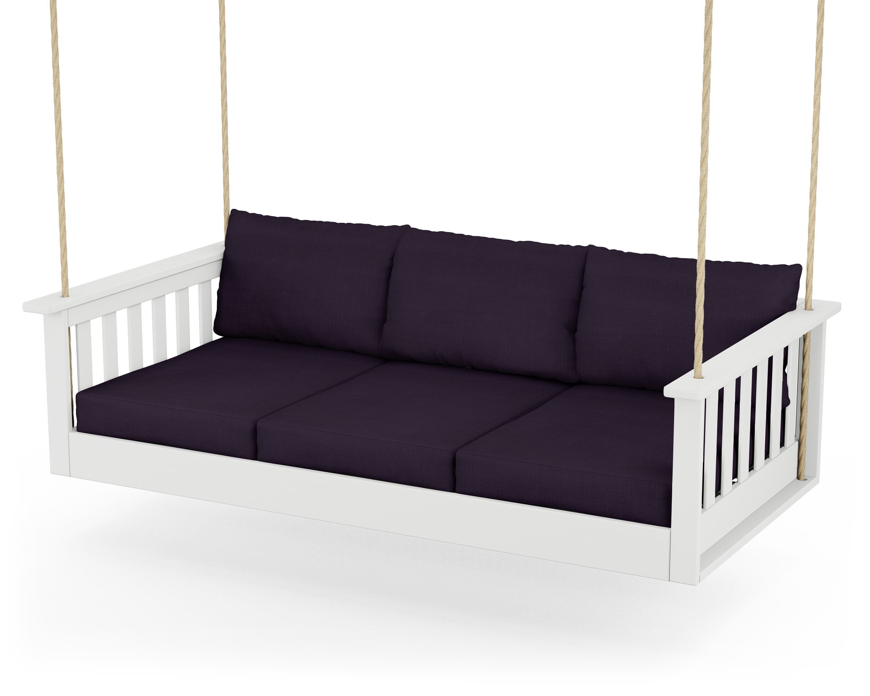 POLYWOOD GNSB3775WH-164488 Vineyard 2 -person White / Navy Linen HDPE Outdoor Swing
