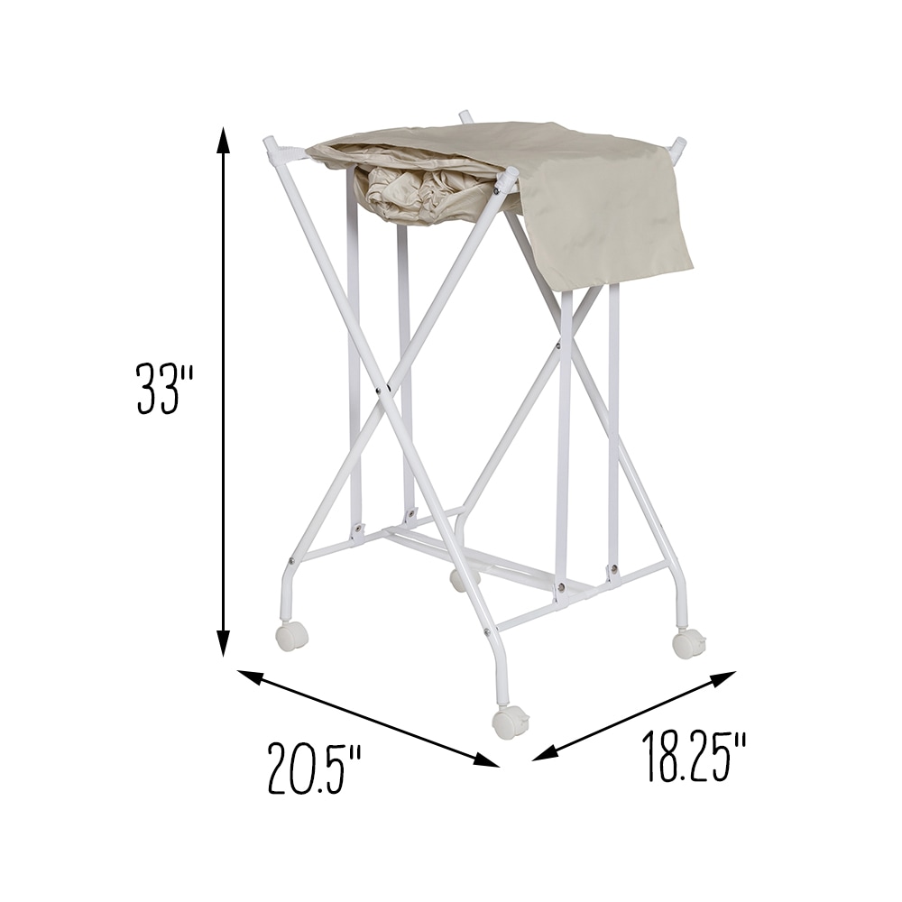Beige Collapsible Steel Frame Hamper with Wheels and Lid