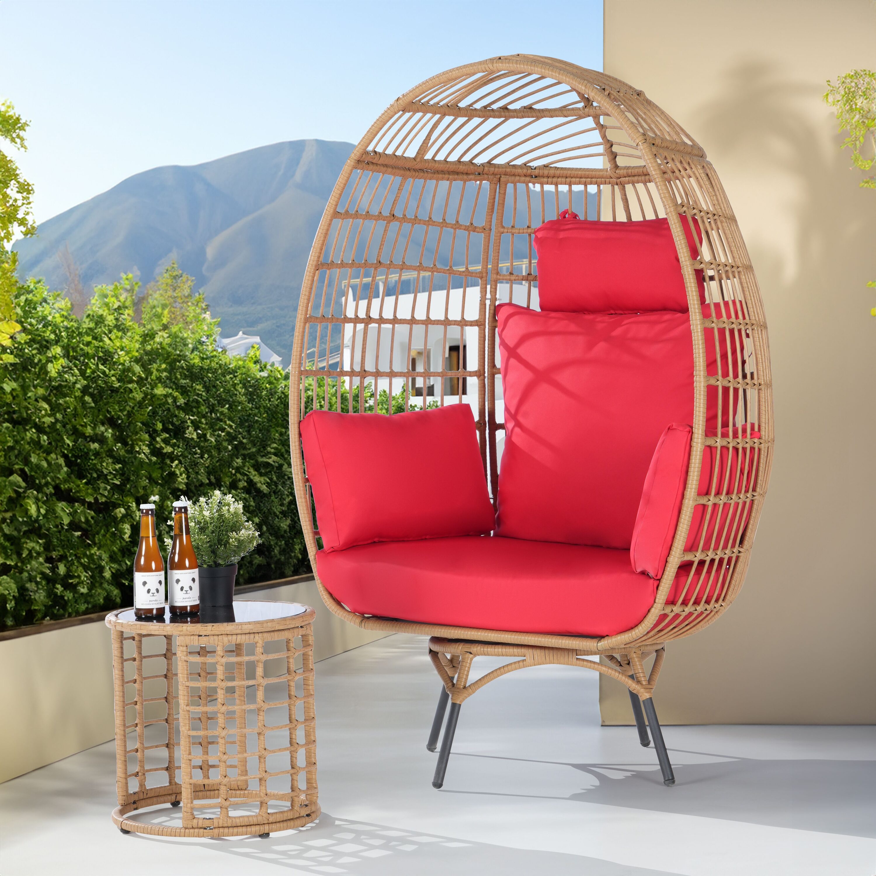 SANSTAR L-RJDC57RD-AC 2-Piece Wicker Patio Conversation Set with Red Cushions