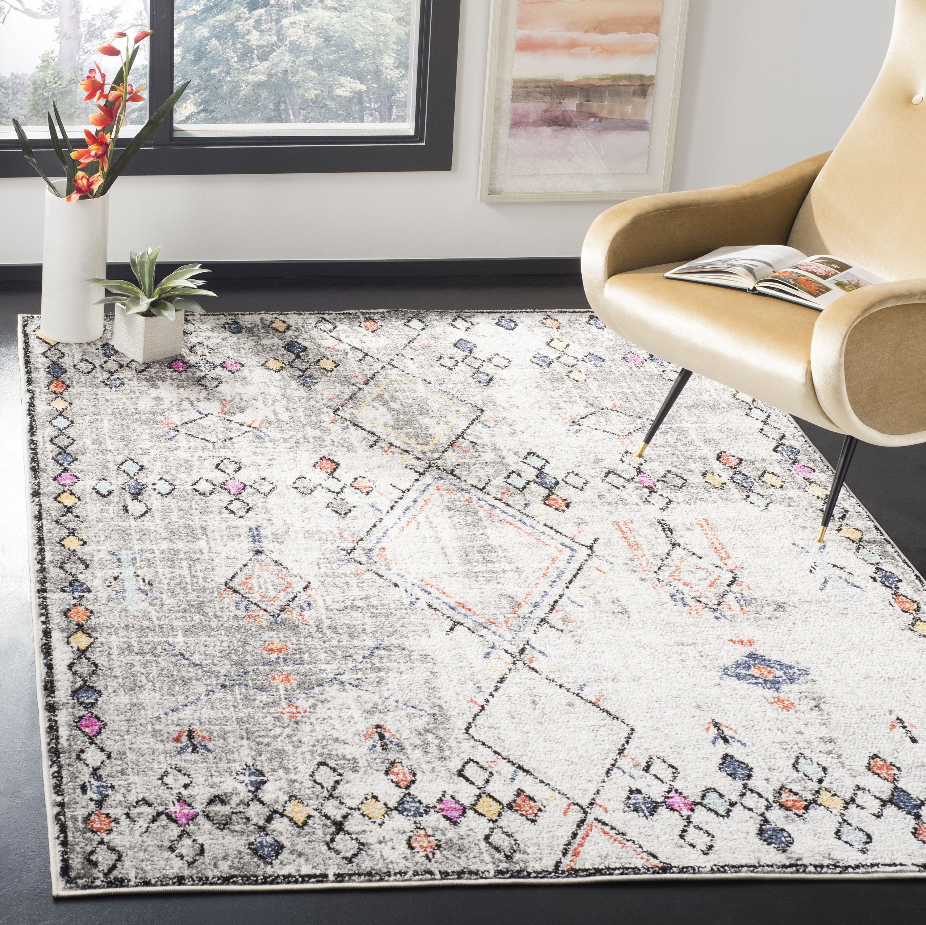 Safavieh ADR210F-5 Adirondack Alanis 5 x 8 (ft) Loomed Polyester/Polypropylene Light Gray/Fuchsia Rectangular Indoor Abstract Moroccan Area rug