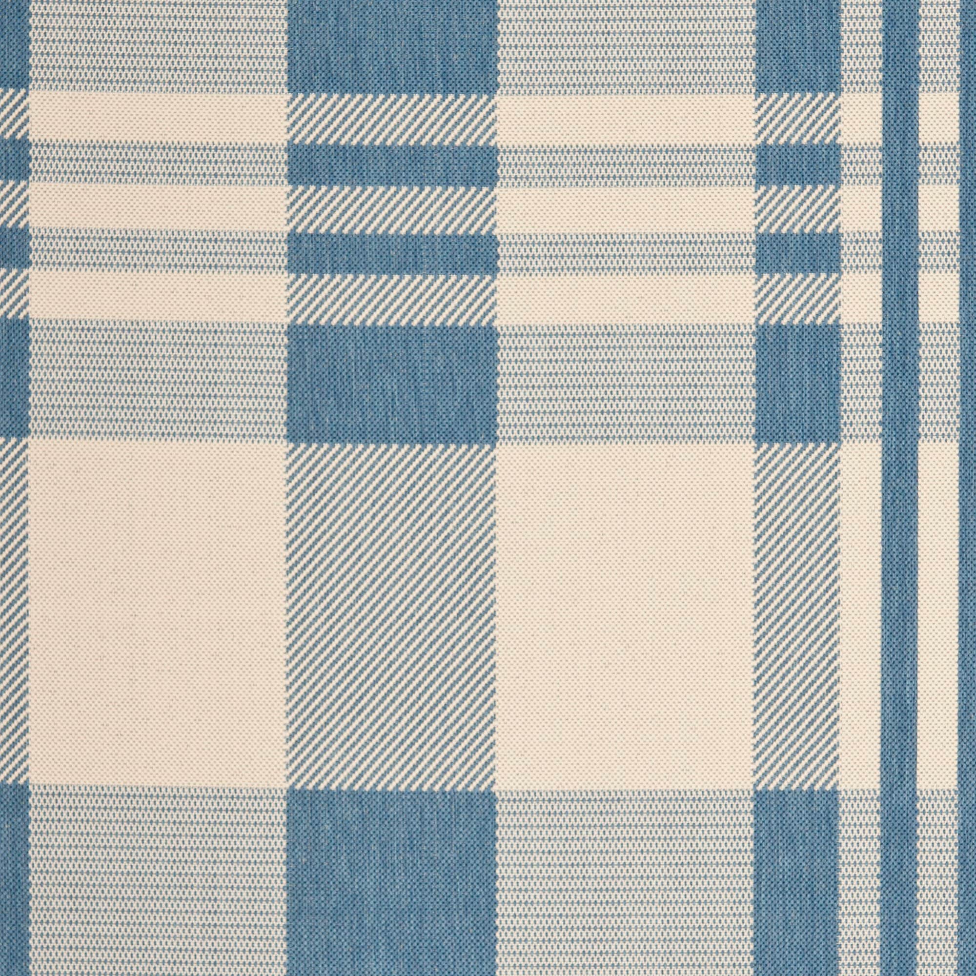 Blue Plaid Low Pile Indoor/Outdoor Area Rug