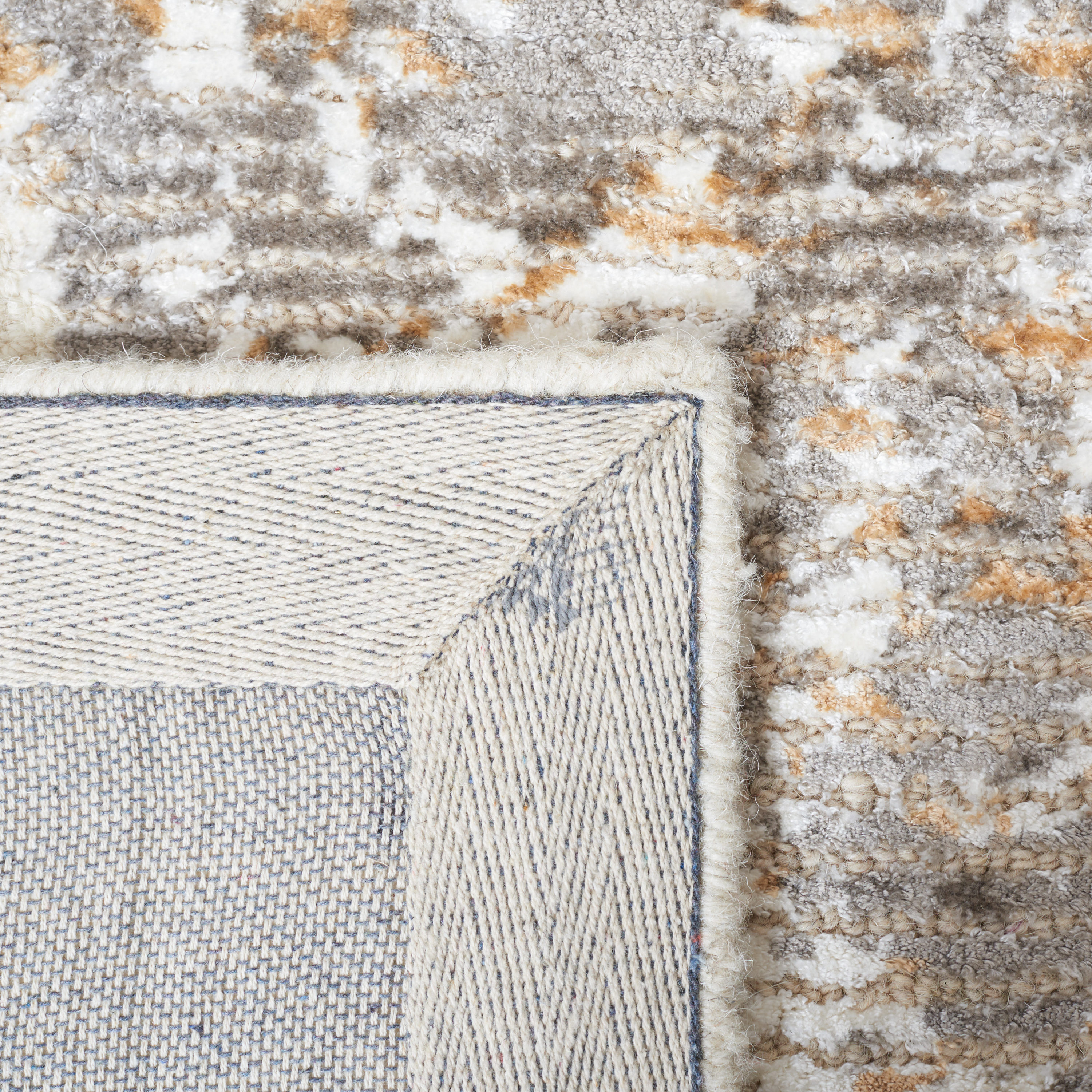 Ivory and Gold Handmade Wool and Viscose Runner Rug