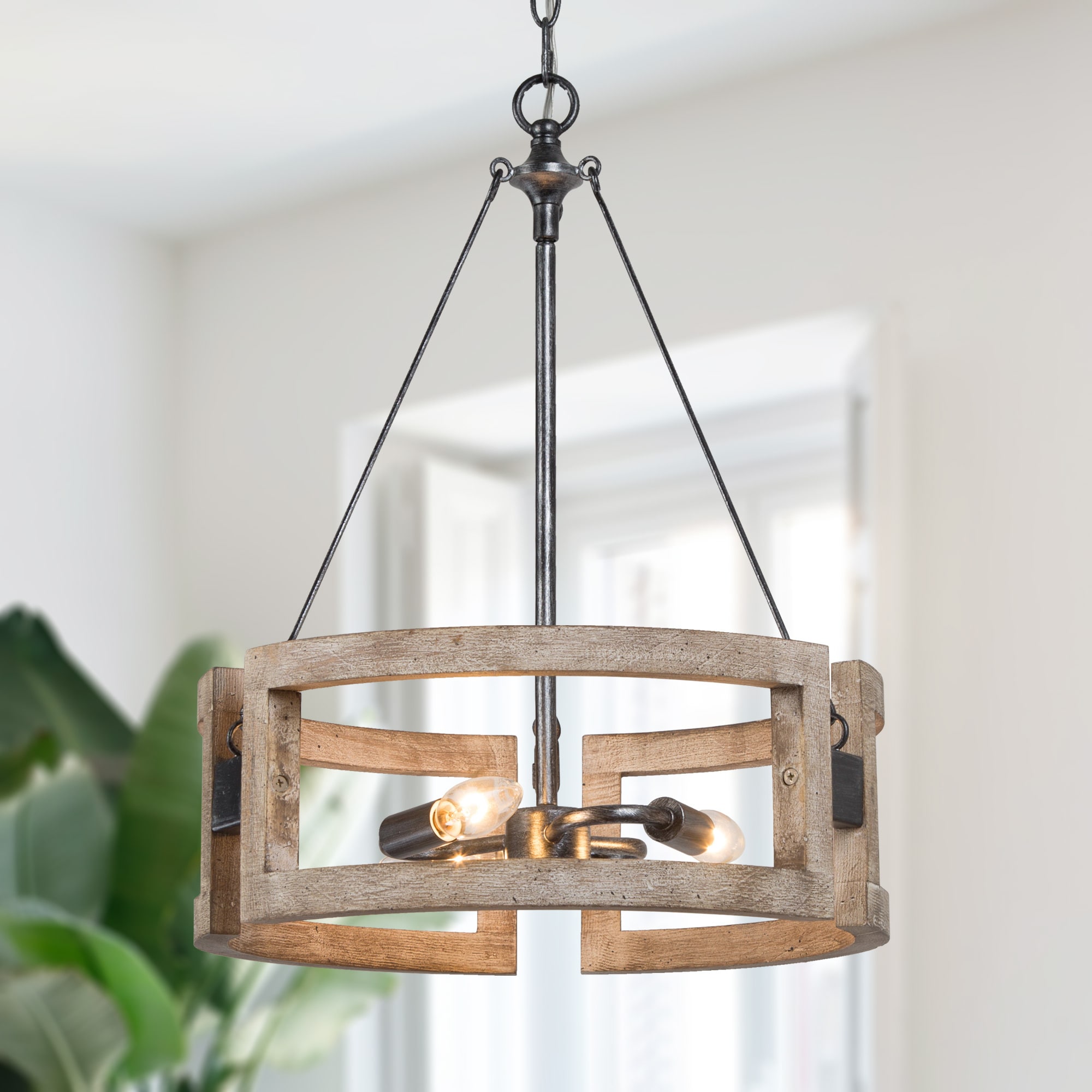 LNC FFUAEBLWS399077 Quaint 3 -Light Distressed Gray Vintage Wood For Use in Bedrooms, Dining Rooms, Foyers, Kitchens, Living Rooms Chandelier